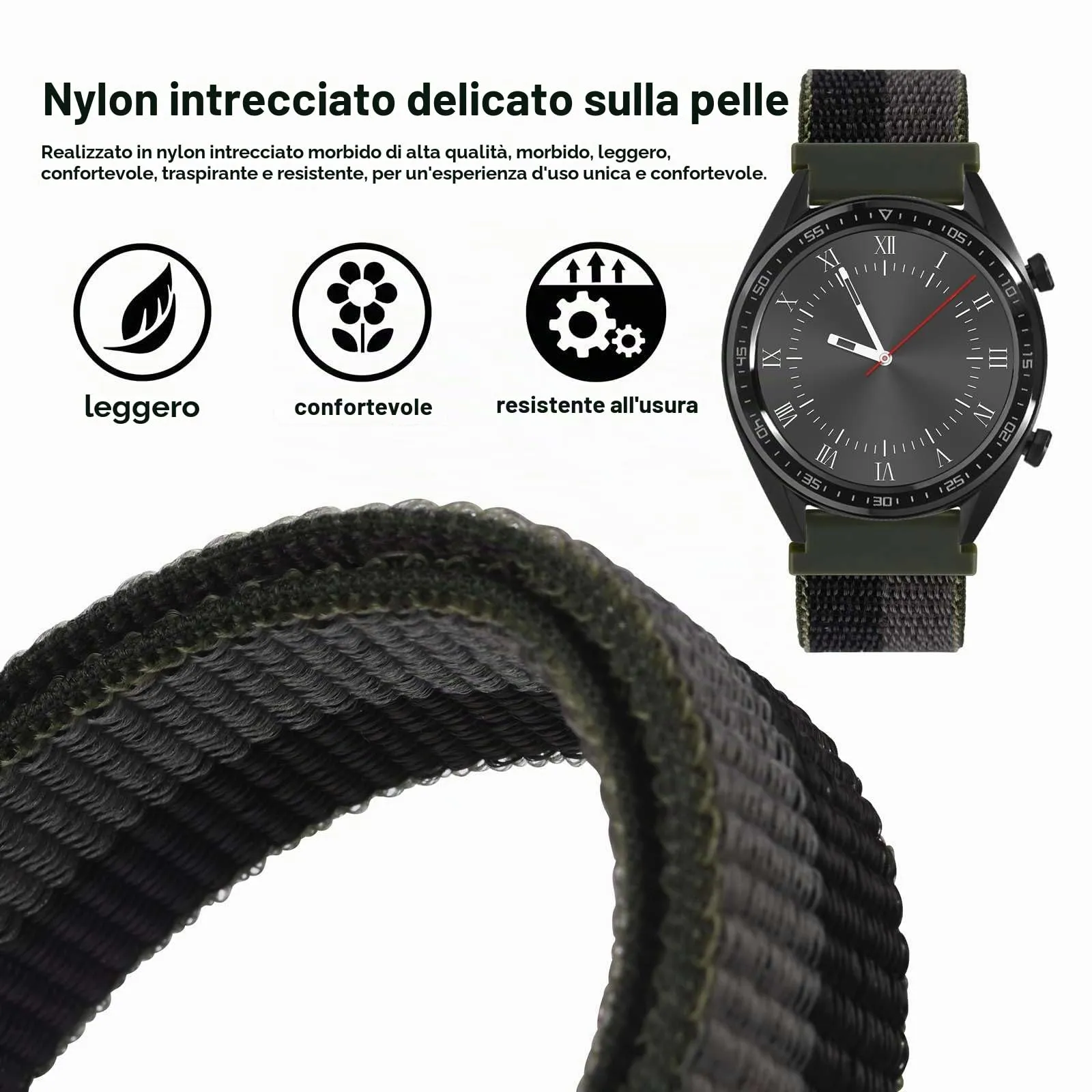 WOCCI Sportivo Cinturino in Nylon 22mm a Sgancio Rapido (Nero/Grigio) - immagine 2
