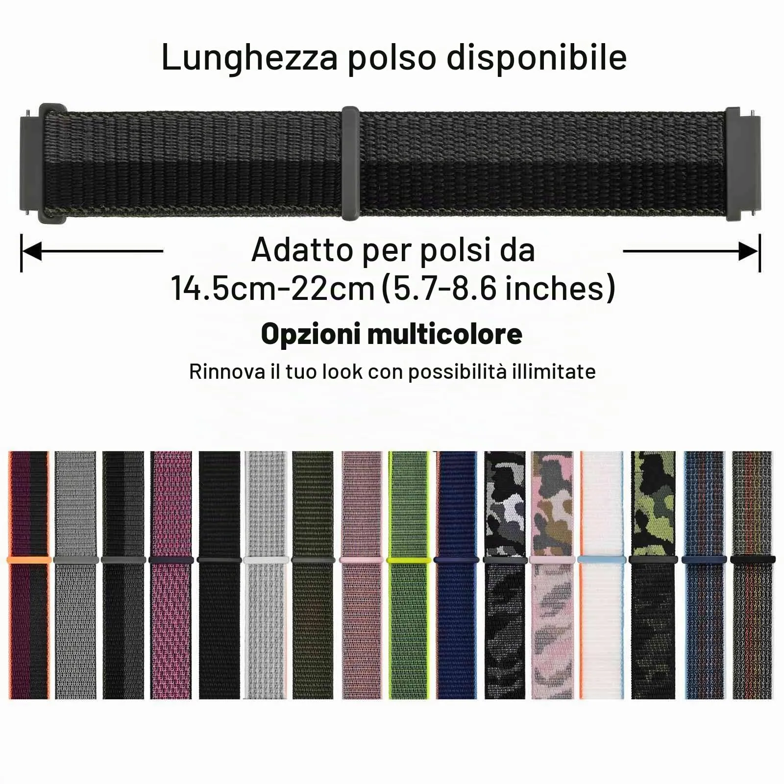 WOCCI Sportivo Cinturino in Nylon 22mm a Sgancio Rapido (Nero/Grigio) - immagine 6