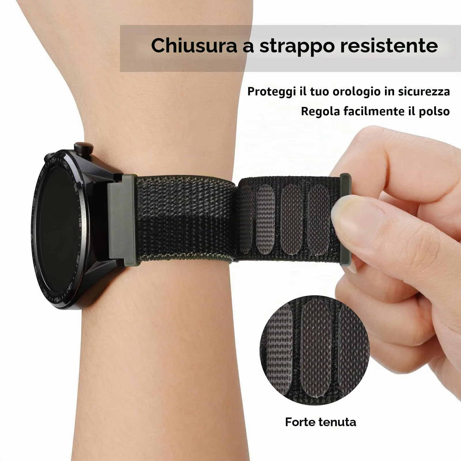 WOCCI Sportivo Cinturino in Nylon 20mm a Sgancio Rapido (Nero/Grigio) - immagine 4