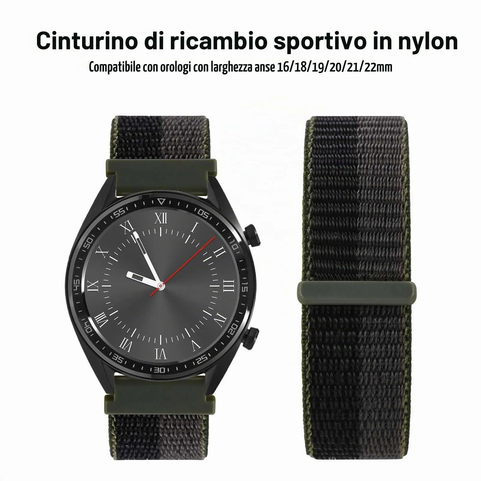 WOCCI Sportivo Cinturino in Nylon 20mm a Sgancio Rapido (Nero/Grigio) - immagine 8