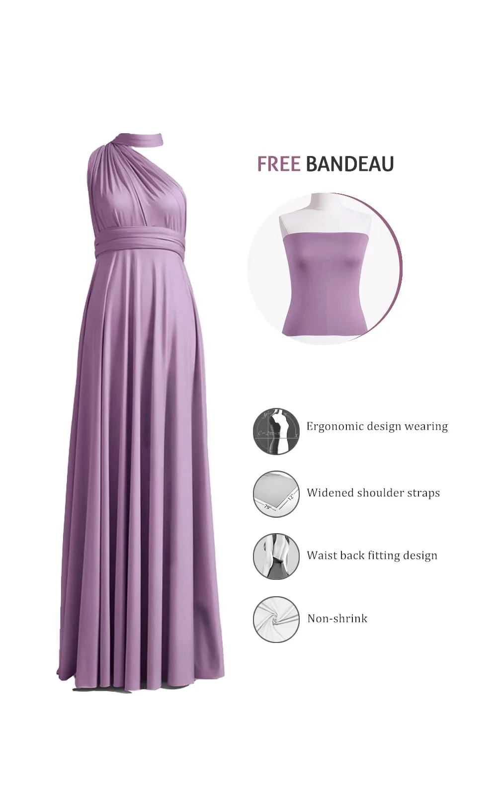 72styles Abito Cerimonia Donna Vestito Elegante Infinity Damigella d'Onore - immagine 3