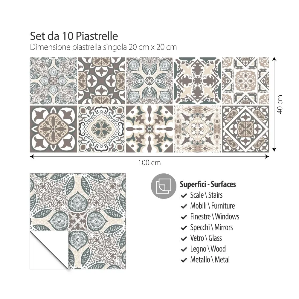 RE-COVERTILES Adesivi Piastrelle in PVC per Cucina e Bagno, 10 Pezzi 20x20 cm, PS00025 - immagine 3