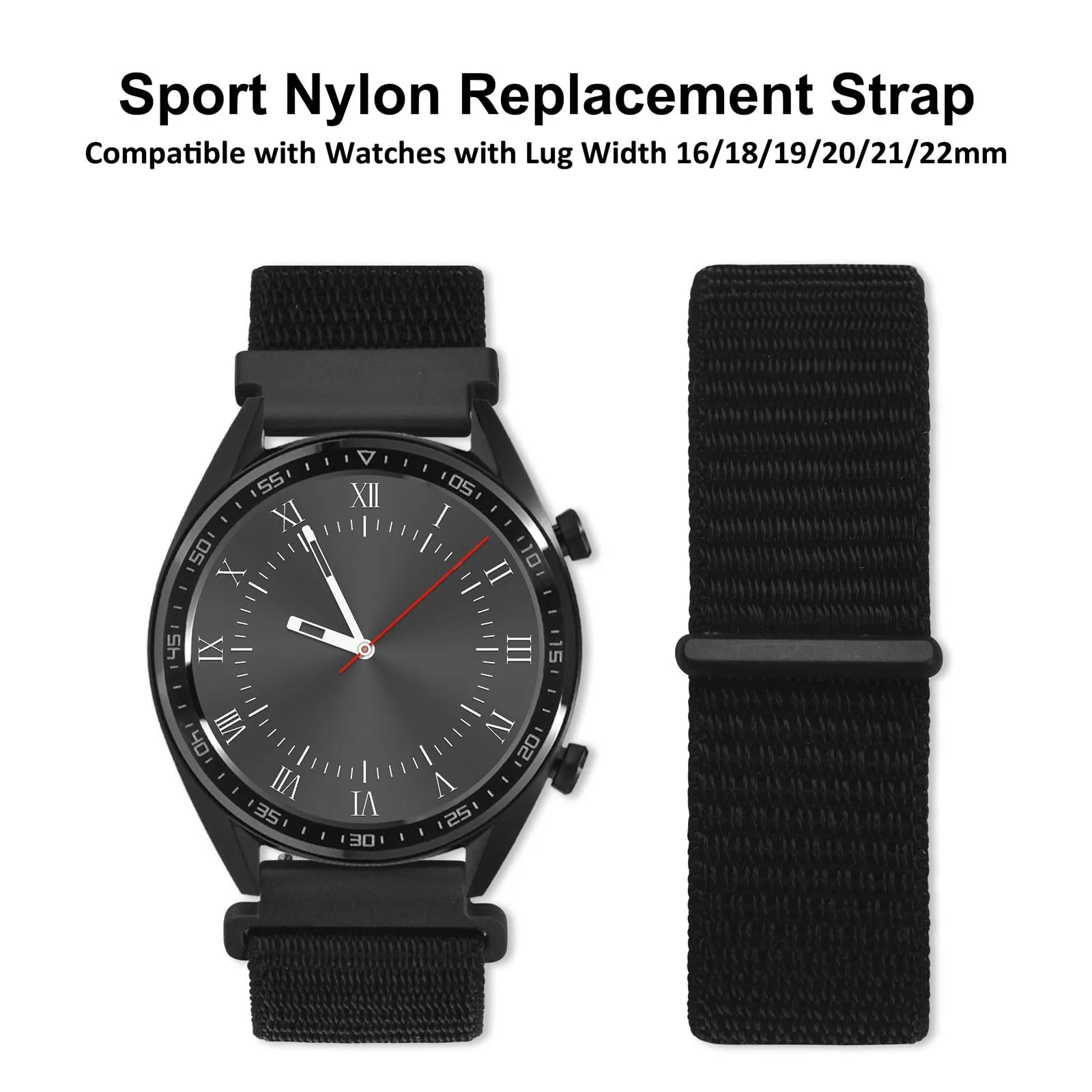 WOCCI Sportivo Cinturino in Nylon 22mm a Sgancio Rapido per Orologi (Nero) - immagine 8