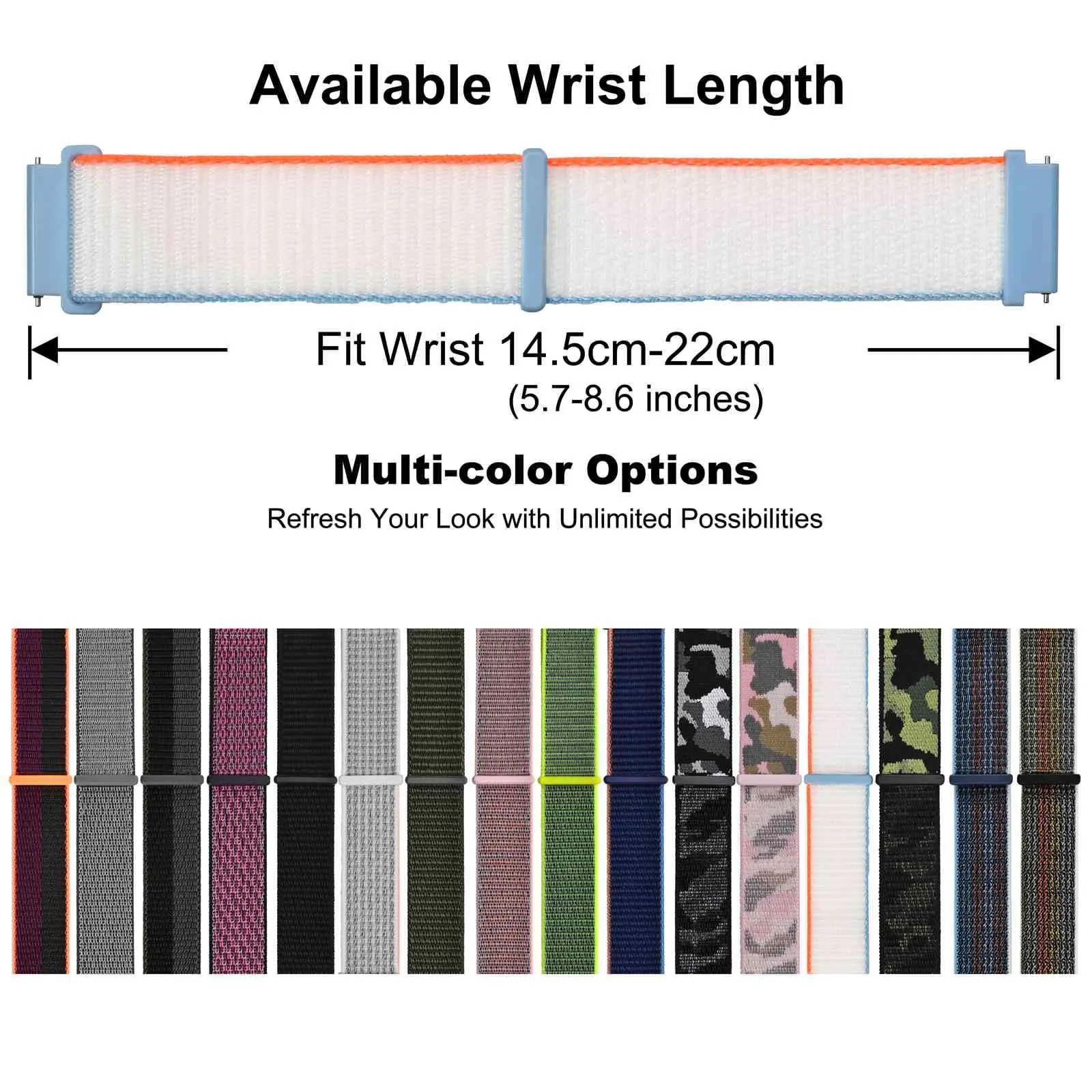 WOCCI Sportivo Cinturino in Nylon 20mm a Sgancio Rapido (Bianco) - immagine 6