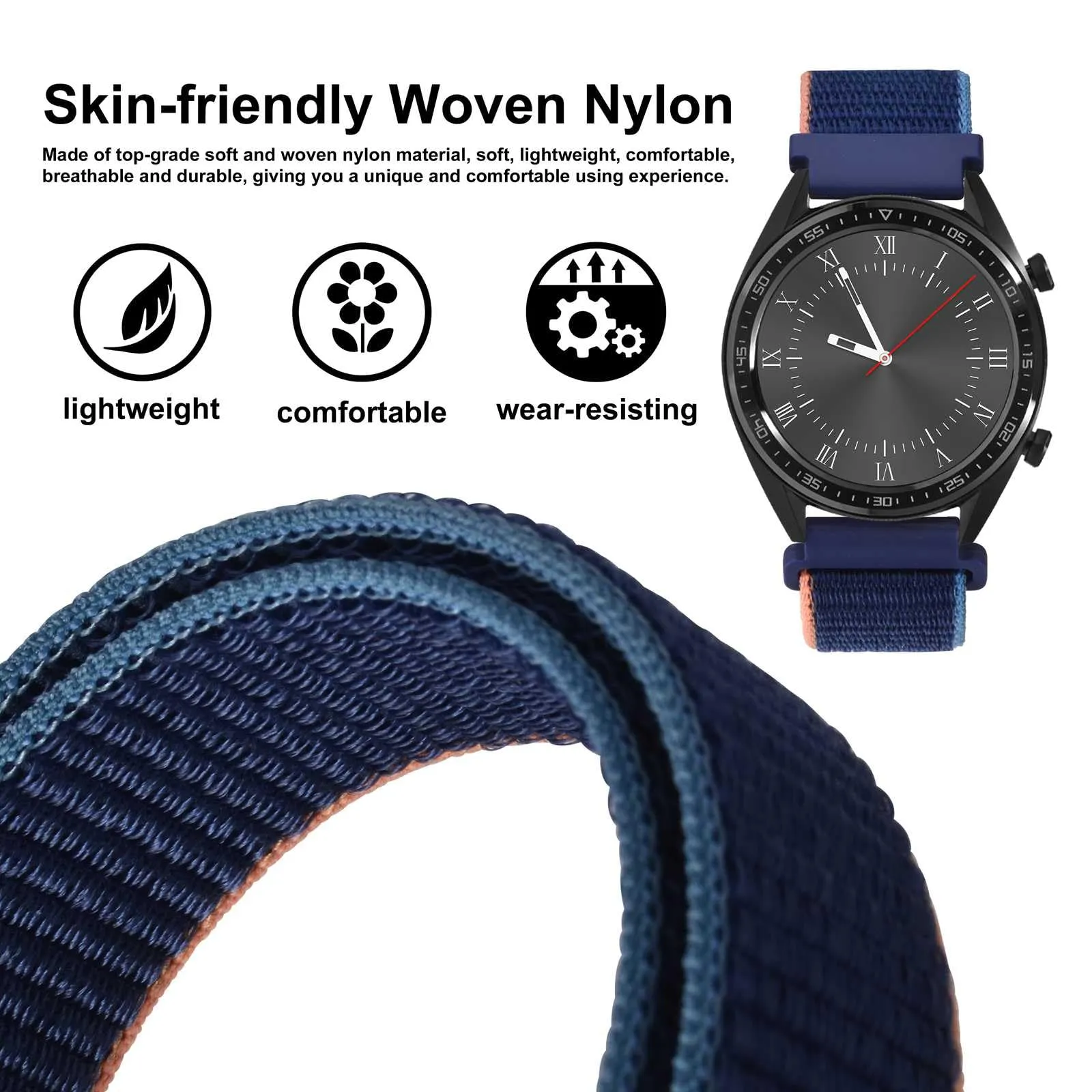 WOCCI Sportivo Cinturino in Nylon 18mm a Sgancio Rapido (Blu Navy) - immagine 2