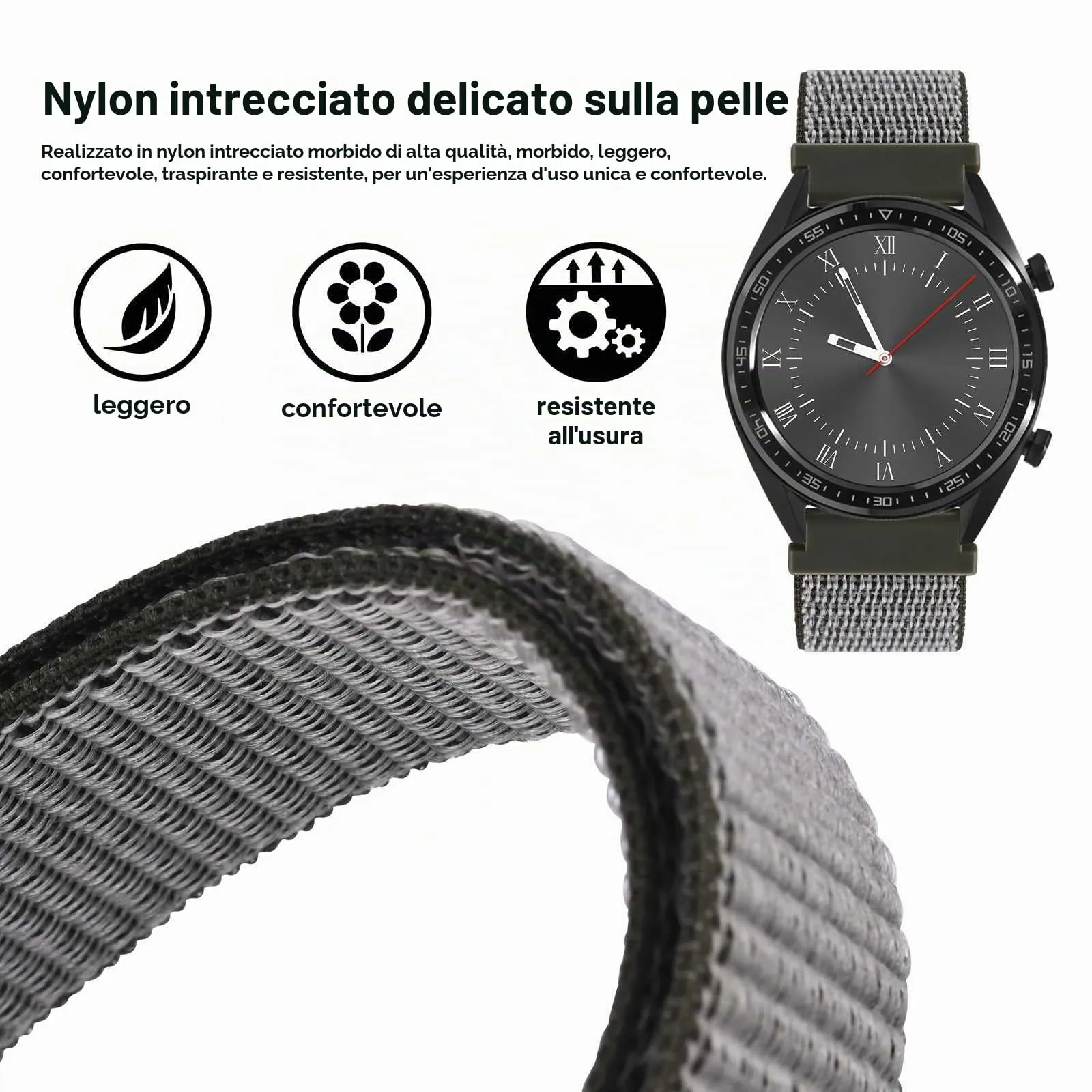 WOCCI Sportivo Cinturino in Nylon 20mm a Sgancio Rapido (Grigio) - immagine 2