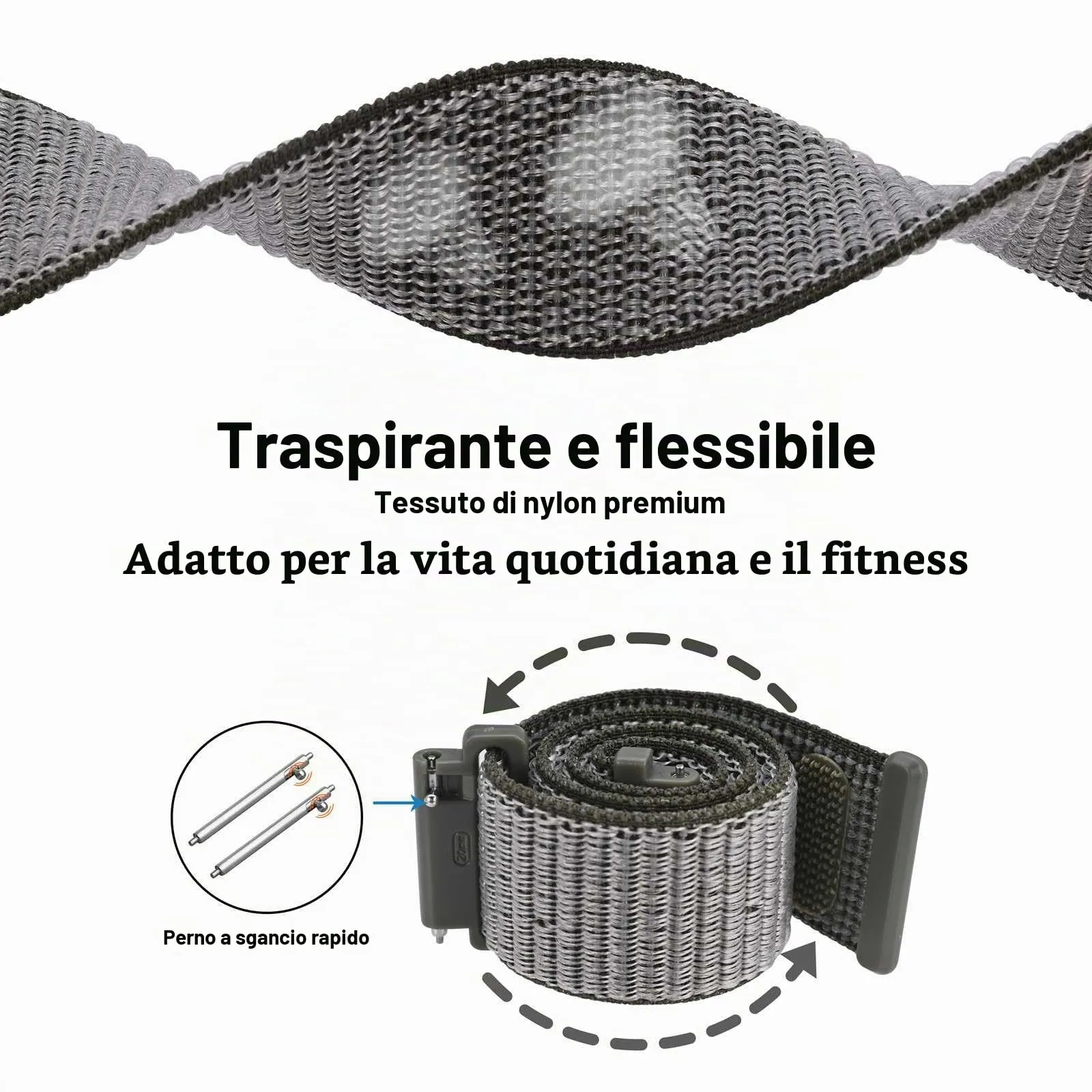 WOCCI Sportivo Cinturino in Nylon 20mm a Sgancio Rapido (Grigio) - immagine 3