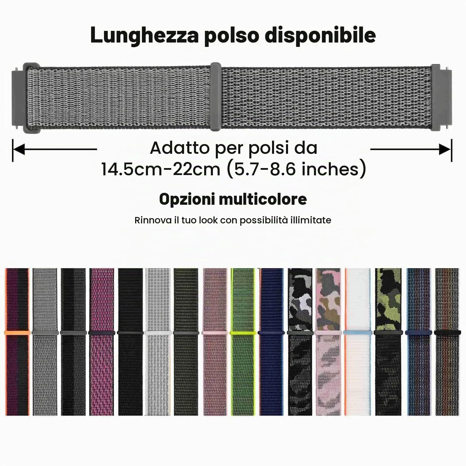 WOCCI Sportivo Cinturino in Nylon 20mm a Sgancio Rapido (Grigio) - immagine 6