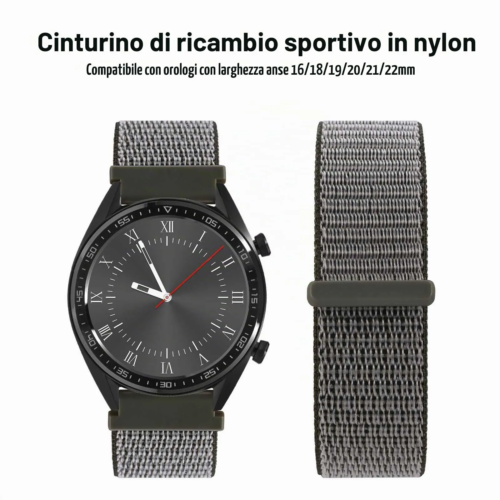 WOCCI Sportivo Cinturino in Nylon 20mm a Sgancio Rapido (Grigio) - immagine 8