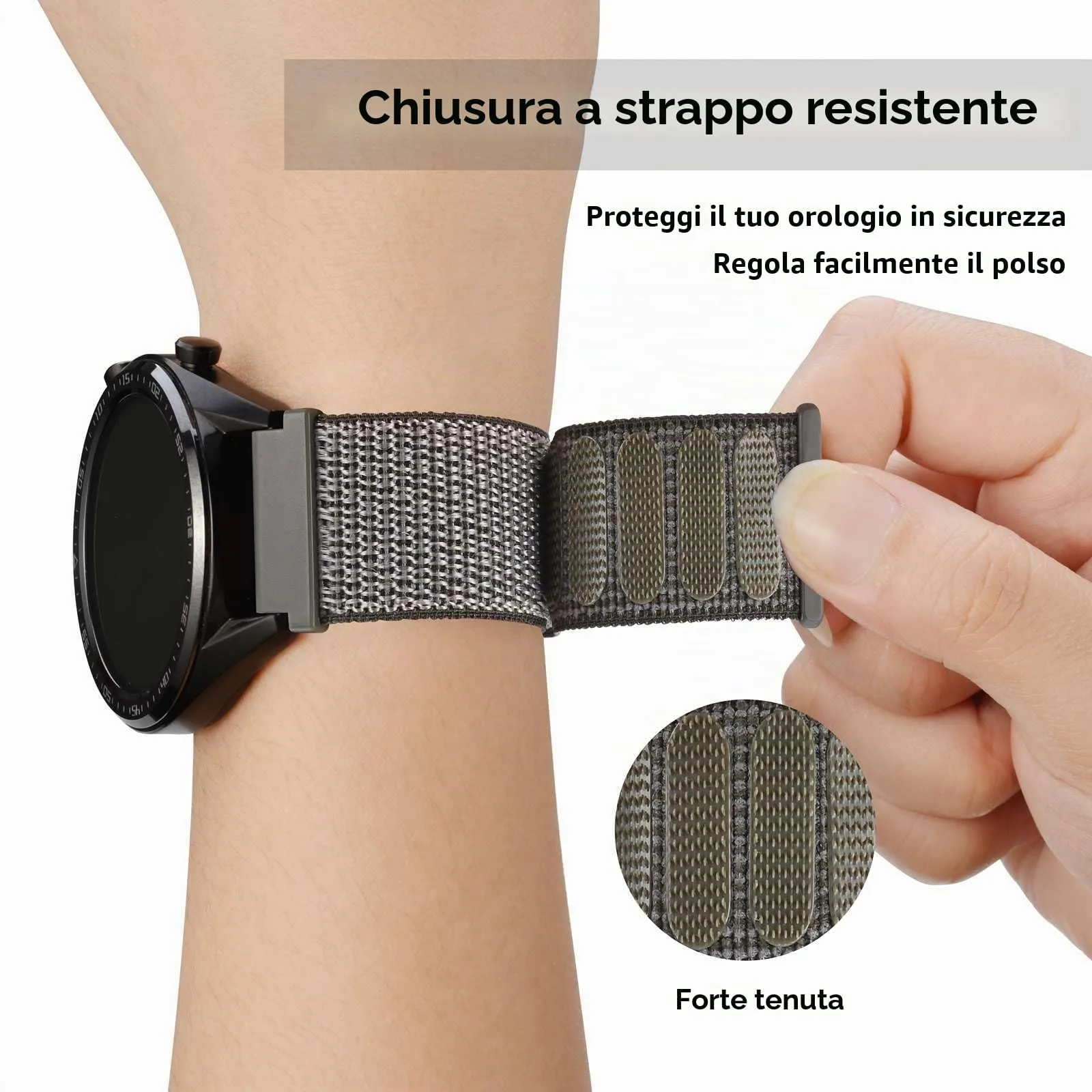 WOCCI Sportivo Cinturino in Nylon 22mm a Sgancio Rapido (Grigio) - immagine 4