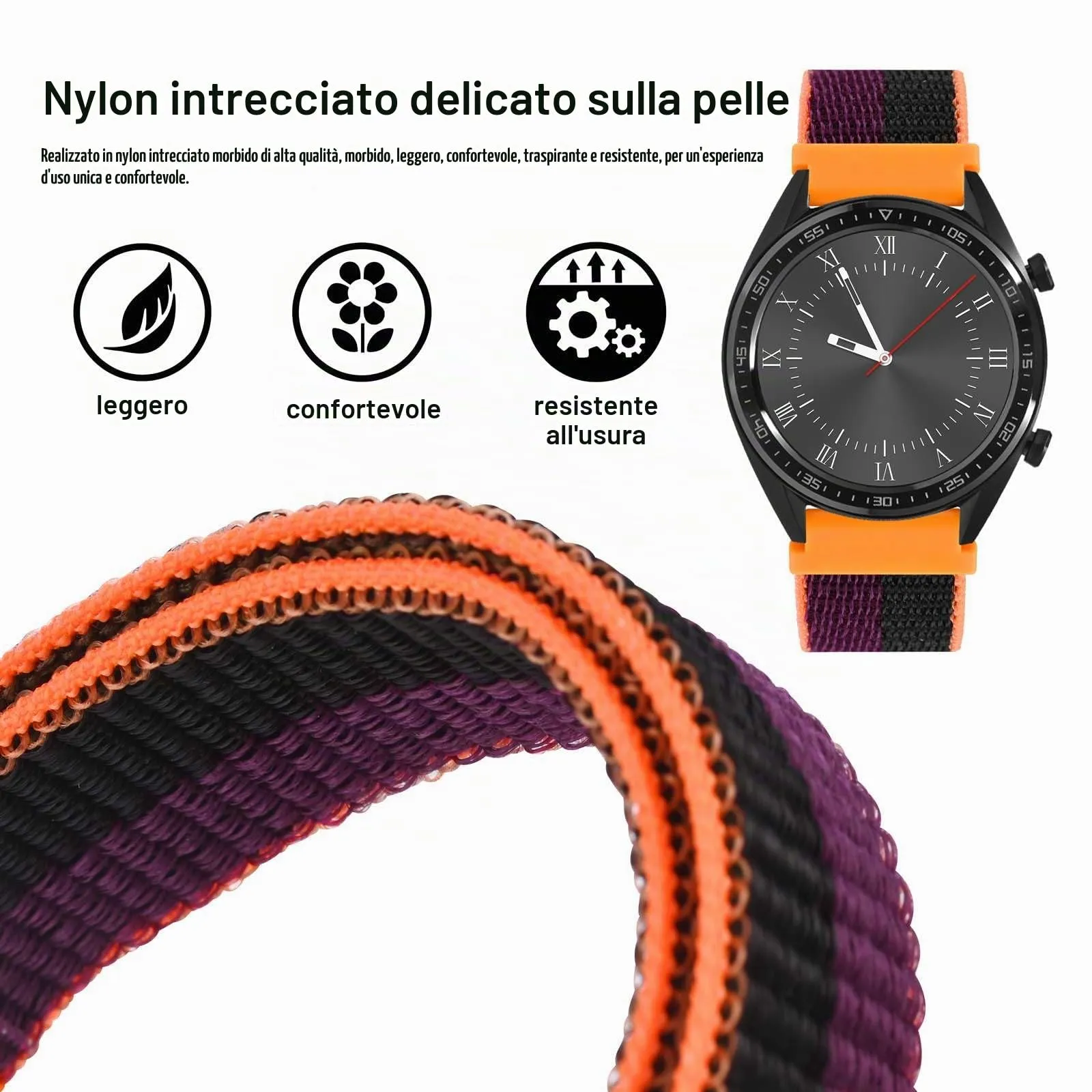 WOCCI Sportivo Cinturino in Nylon 20mm a Sgancio Rapido (Bacca Scura) - immagine 2