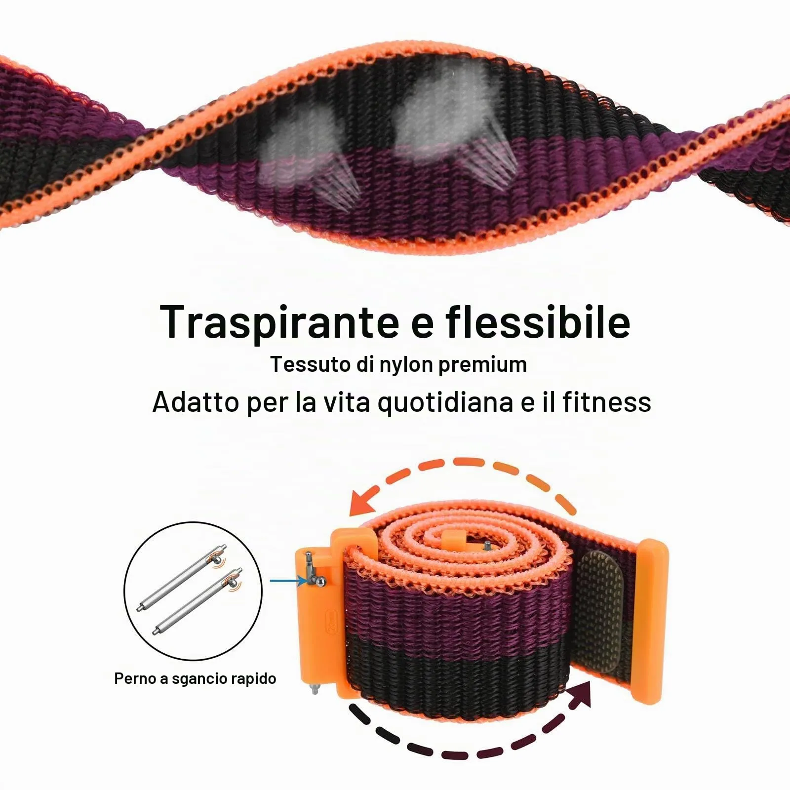 WOCCI Sportivo Cinturino in Nylon 20mm a Sgancio Rapido (Bacca Scura) - immagine 3