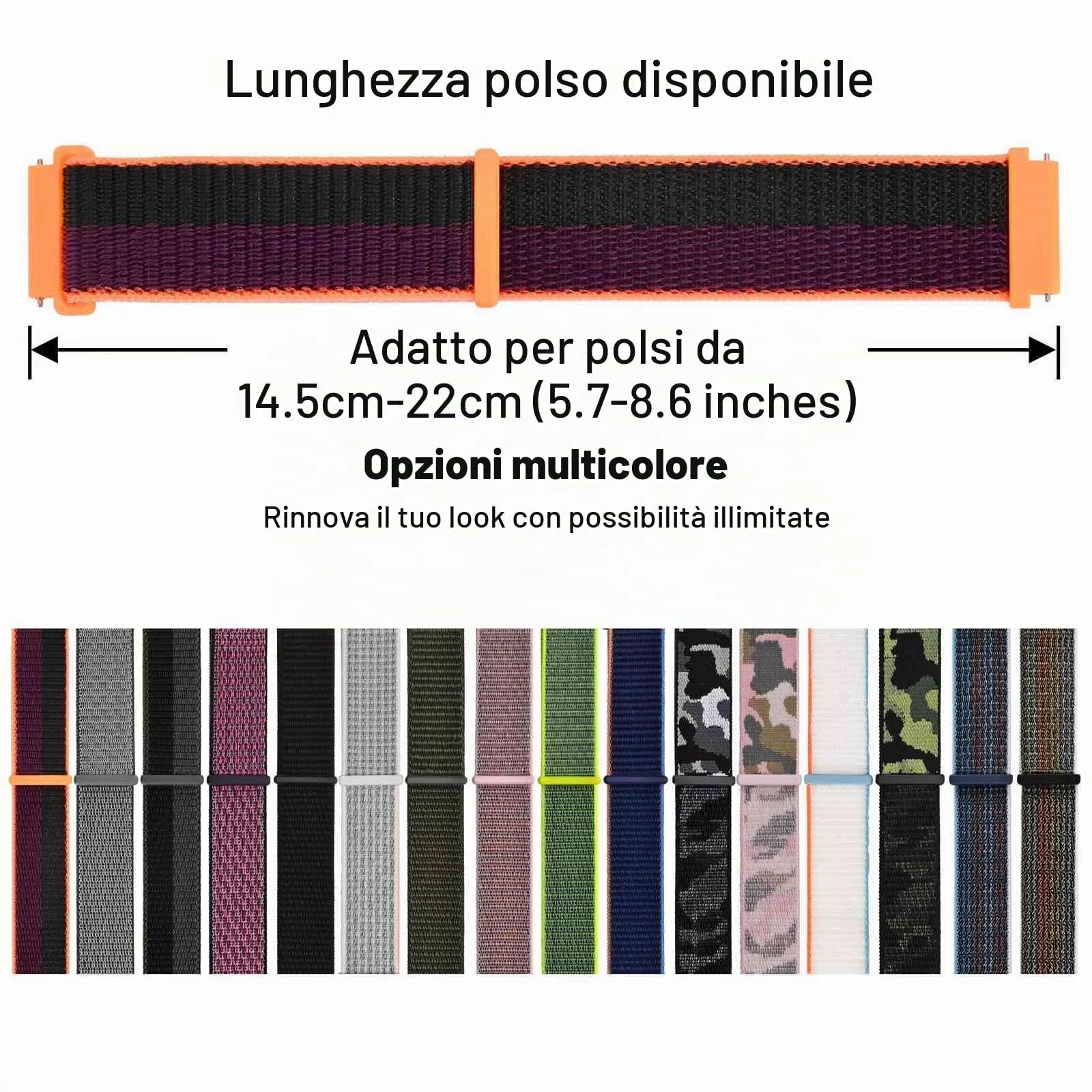 WOCCI Sportivo Cinturino in Nylon 20mm a Sgancio Rapido (Bacca Scura) - immagine 6