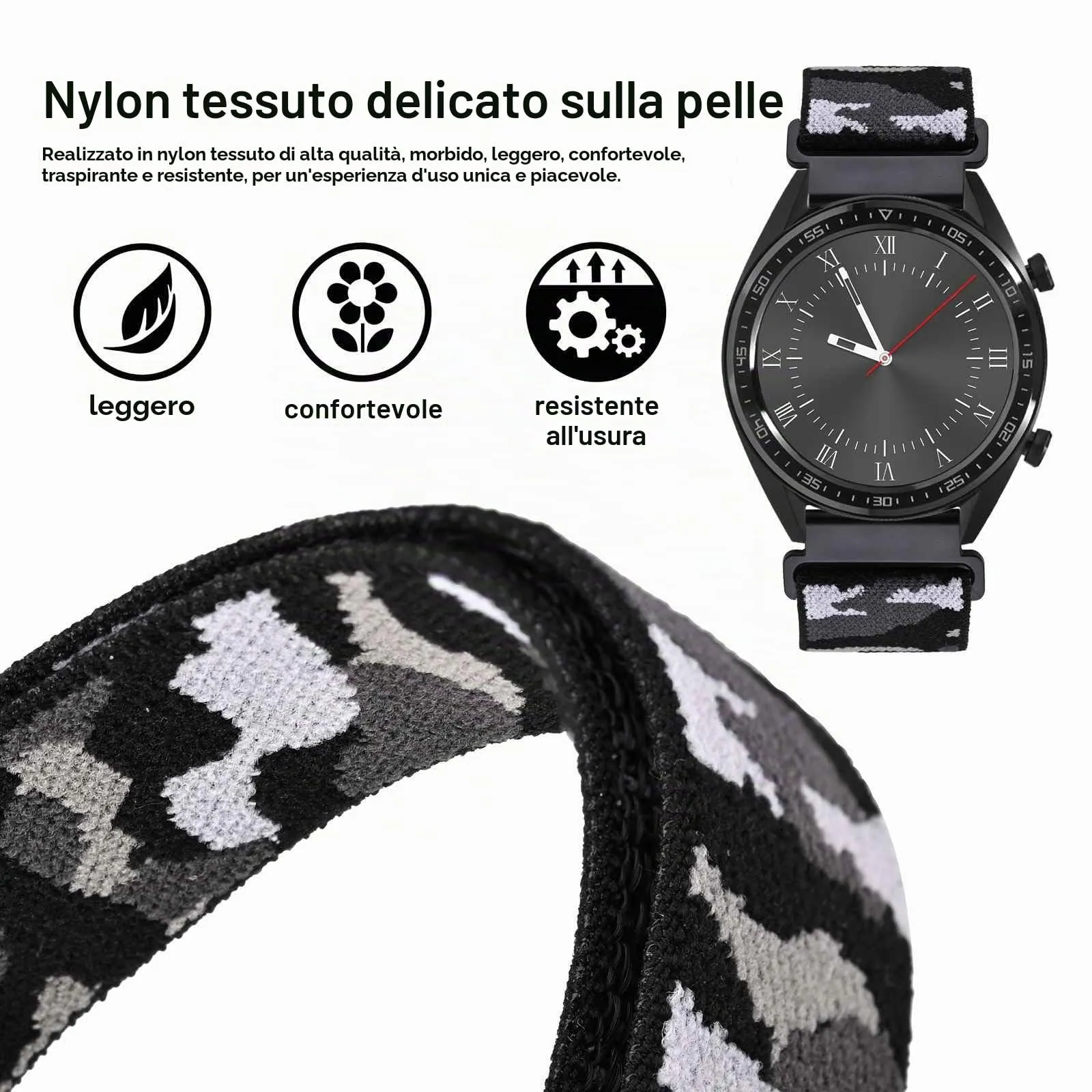 WOCCI Sportivo Cinturino in Nylon 16mm a Sgancio Rapido (Camo Nero) - immagine 2