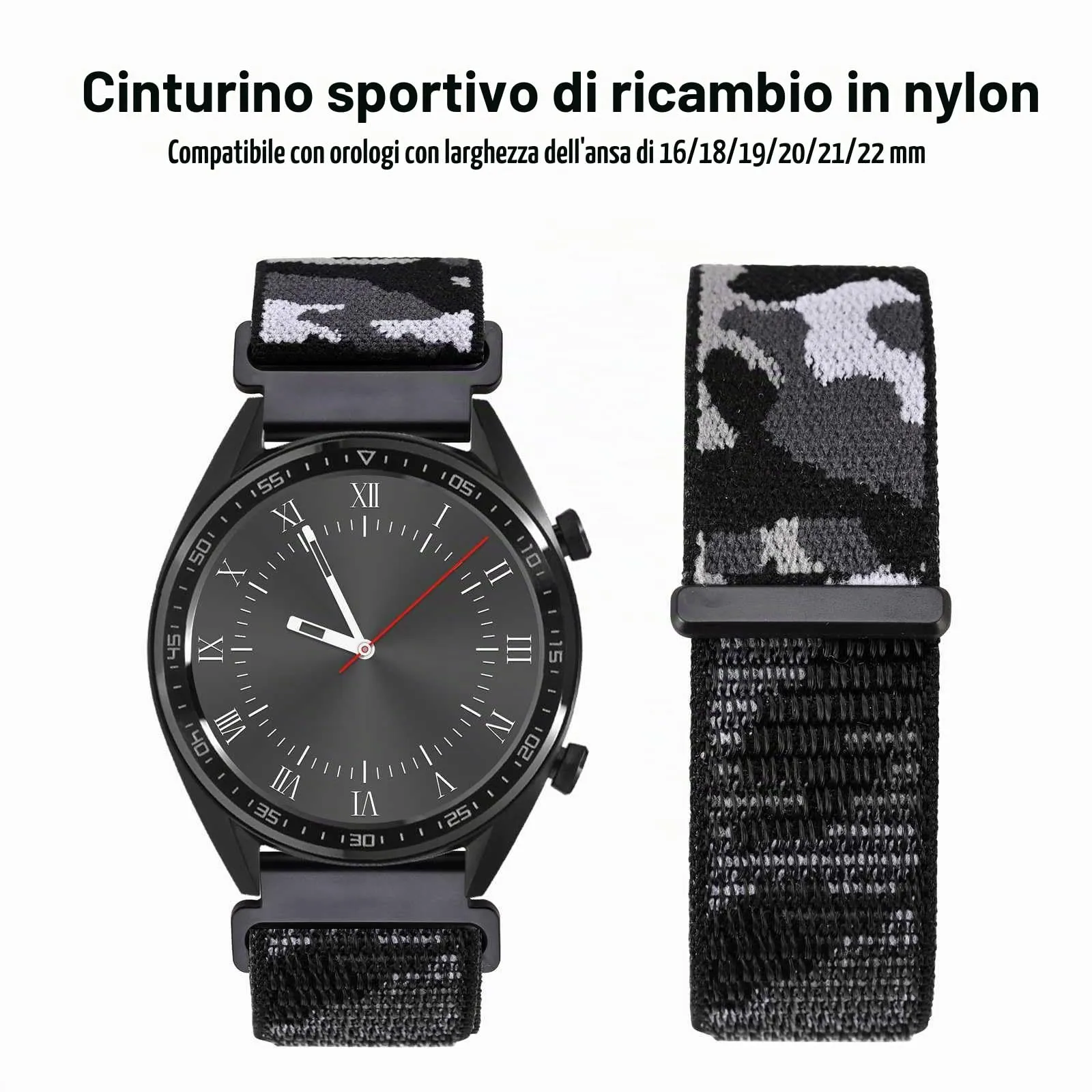 WOCCI Sportivo Cinturino in Nylon 16mm a Sgancio Rapido (Camo Nero) - immagine 8