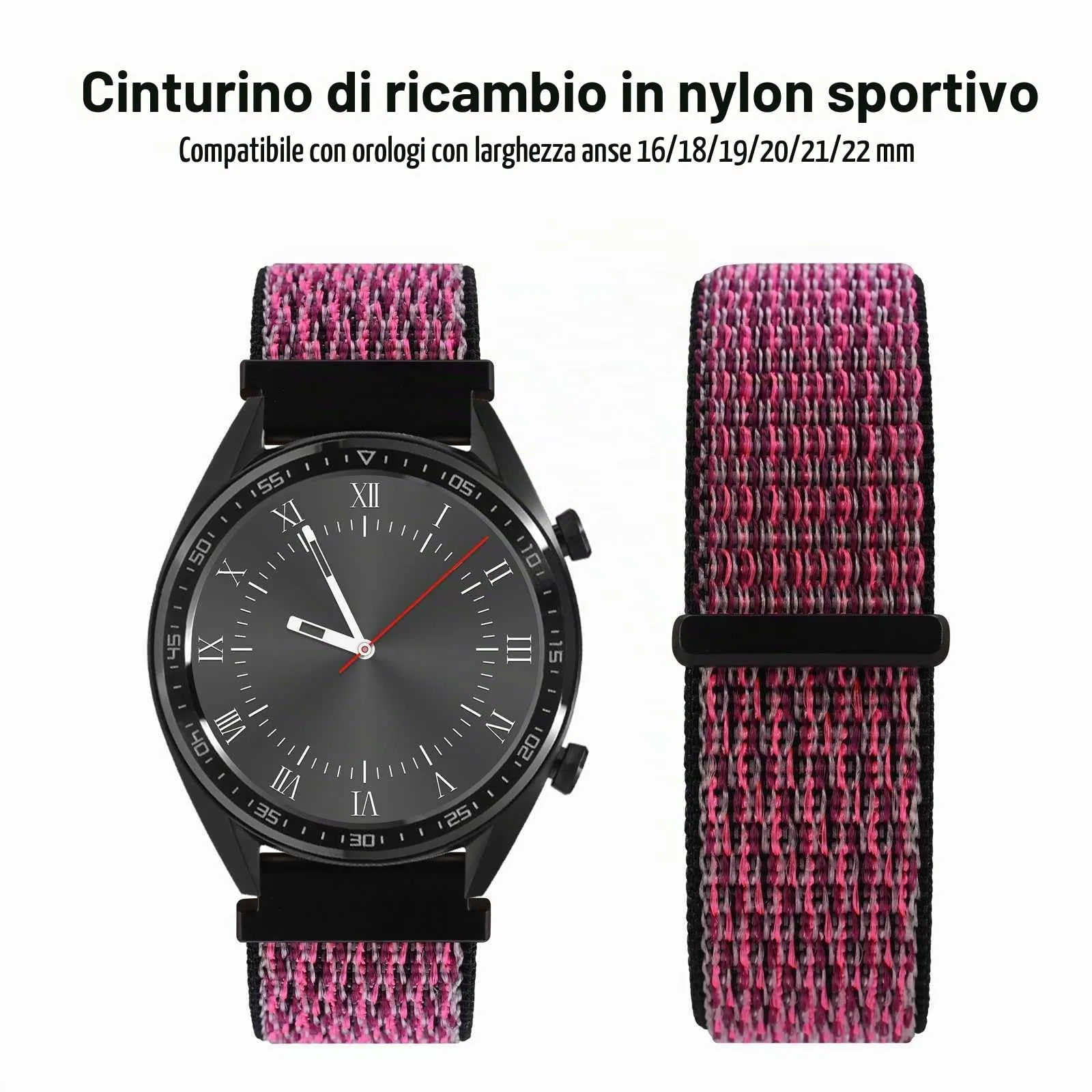 WOCCI Sportivo Cinturino in Nylon 18mm a Sgancio Rapido (Prugna Matura) - immagine 8