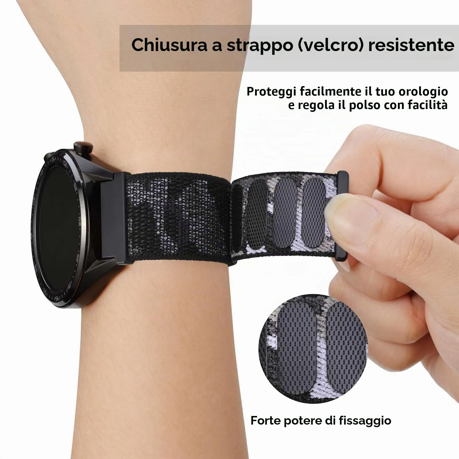 WOCCI Cinturino in Nylon 20mm a Sgancio Rapido (Camo Nero) - immagine 4