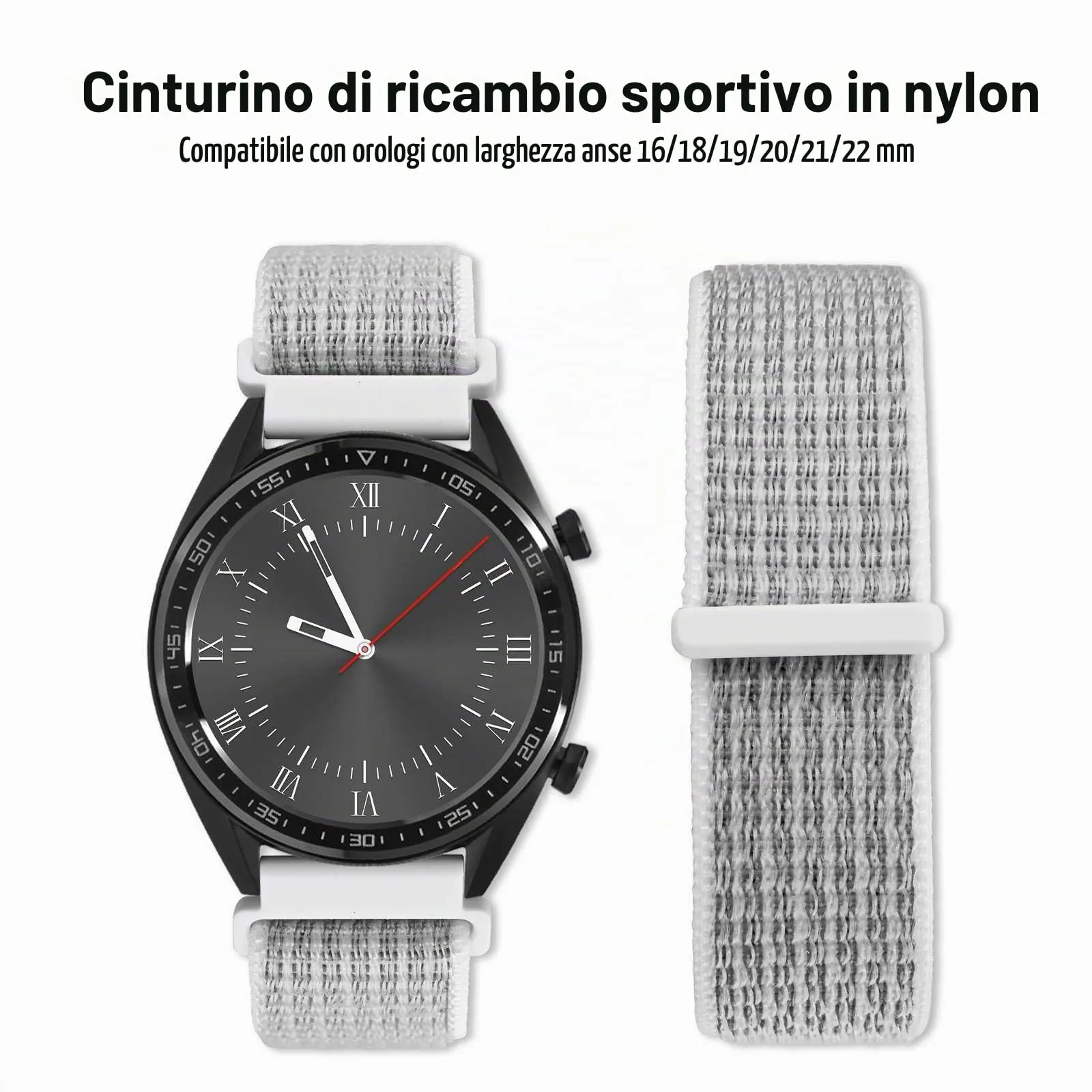 WOCCI Sportivo Cinturino in Nylon 20mm a Sgancio Rapido (Bianco/Grigio) - immagine 8