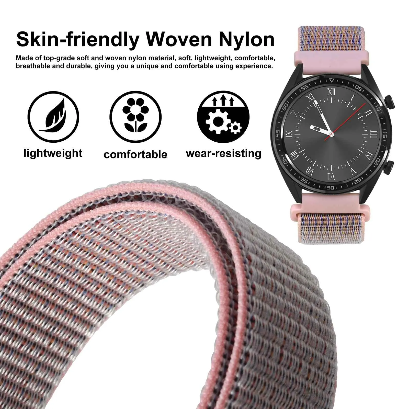 WOCCI Sportivo Cinturino in Nylon 16mm a Sgancio Rapido (Rosa Sabbia) - immagine 2