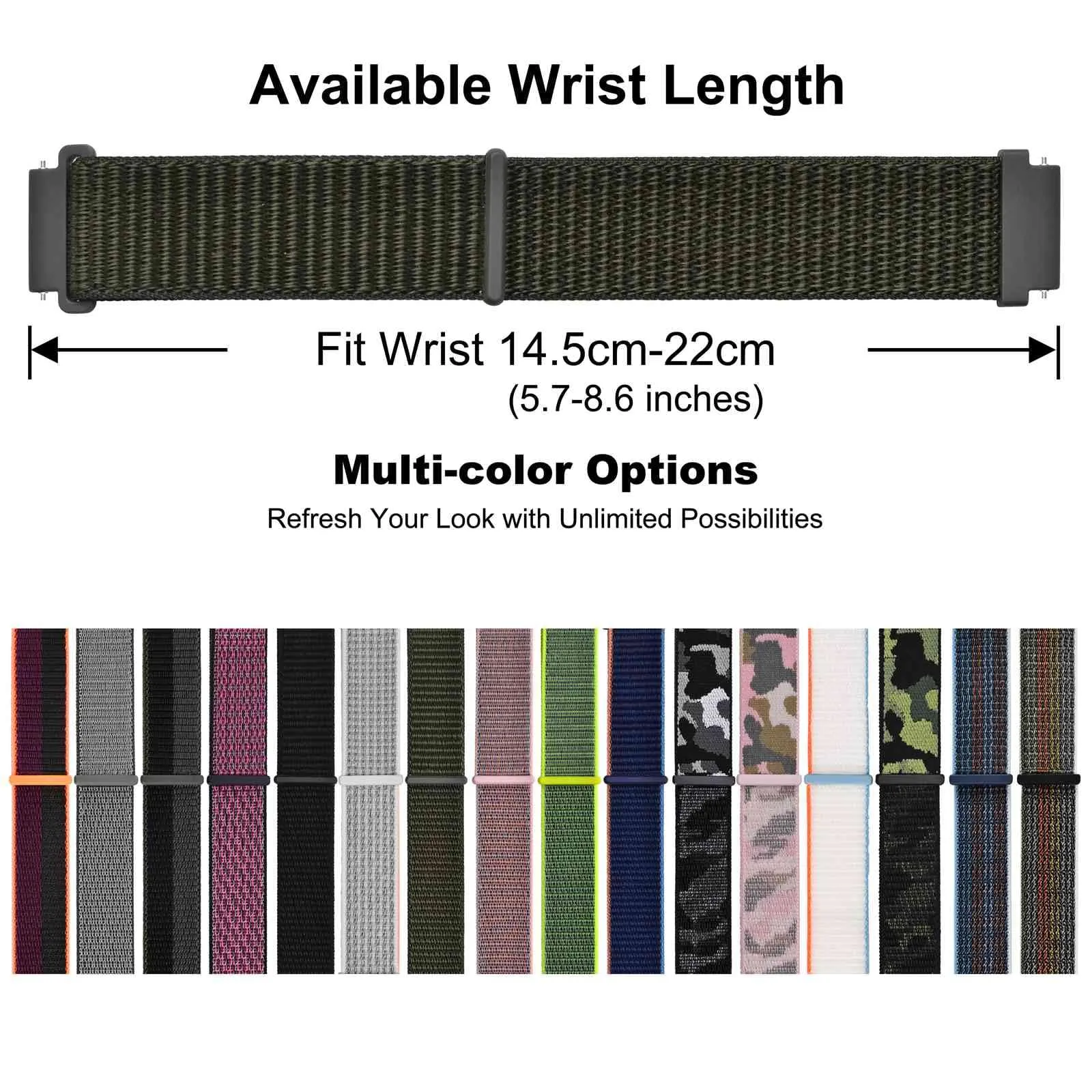 WOCCI Sportivo Cinturino in Nylon 21mm a Sgancio Rapido (Verde Militare) - immagine 6