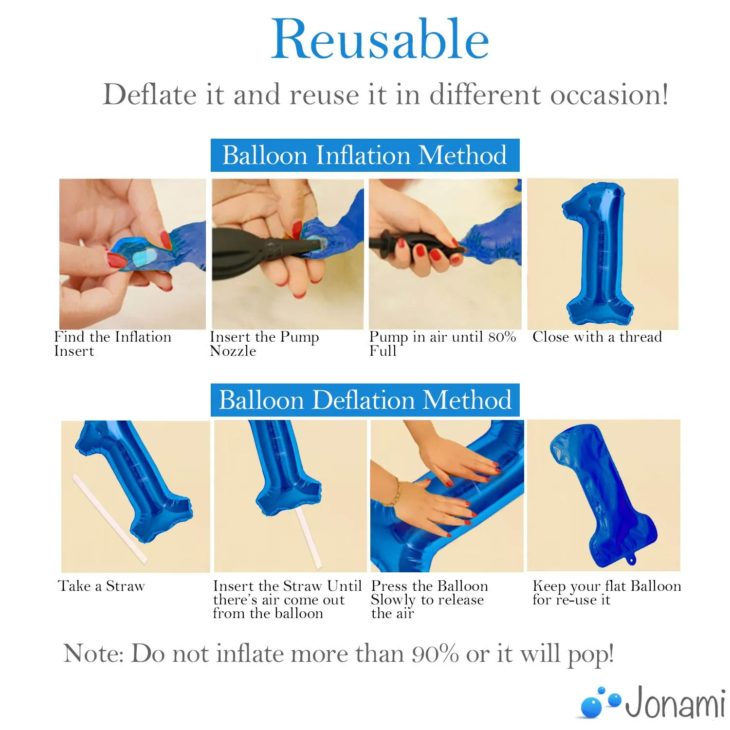 Jonami Palloncino Numero 1 Gigante Blu, 100 cm - immagine 2
