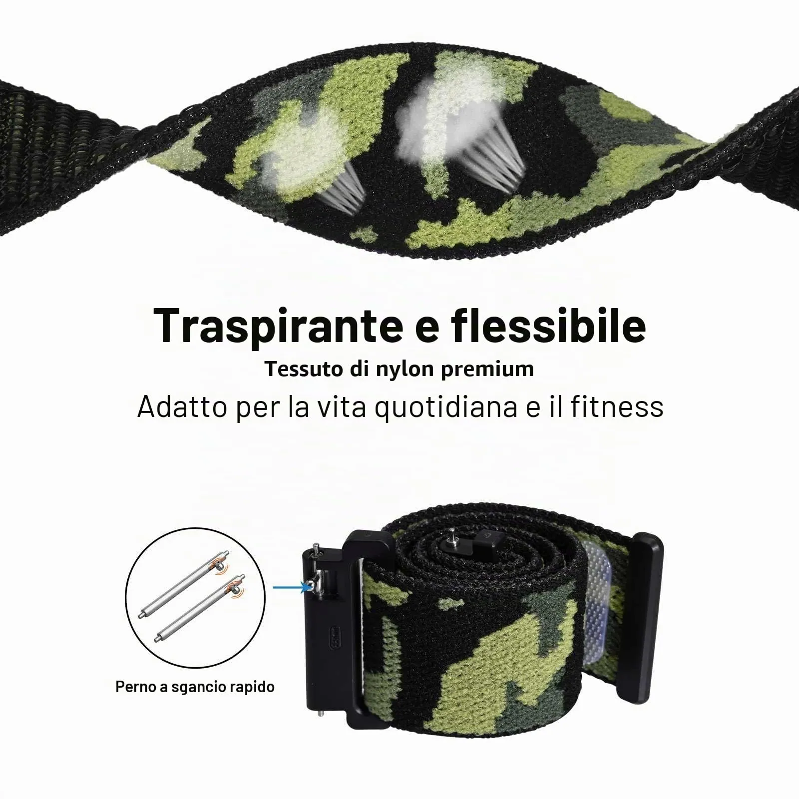 WOCCI Sportivo Cinturino in Nylon 20mm a Sgancio Rapido (Camo Giungla) - immagine 3