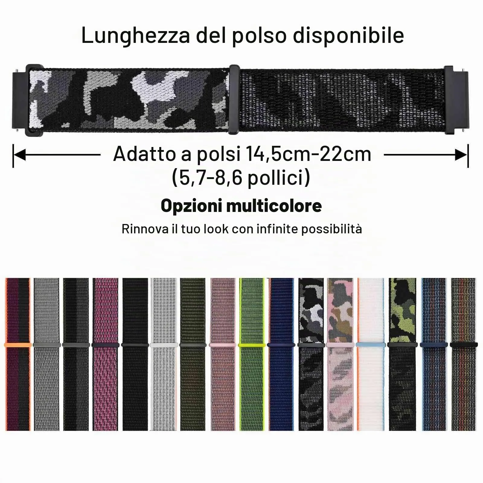 WOCCI Sportivo Cinturino in Nylon 22mm a Sgancio Rapido (Camo Nero) - immagine 6