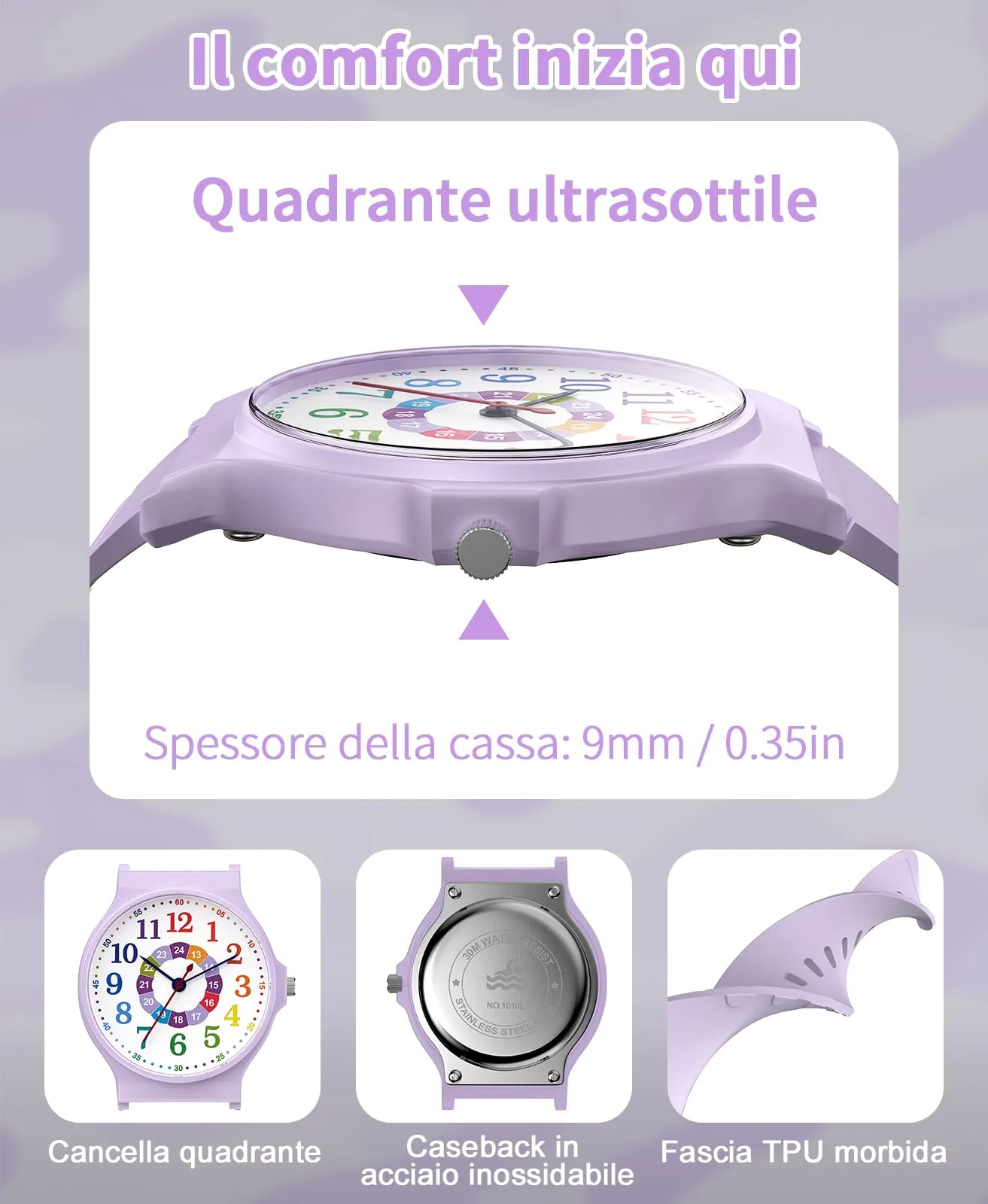 TENOCK Orologio Analogico per Bambini 5-15 Anni, 3ATM, TEN-1010L - immagine 2