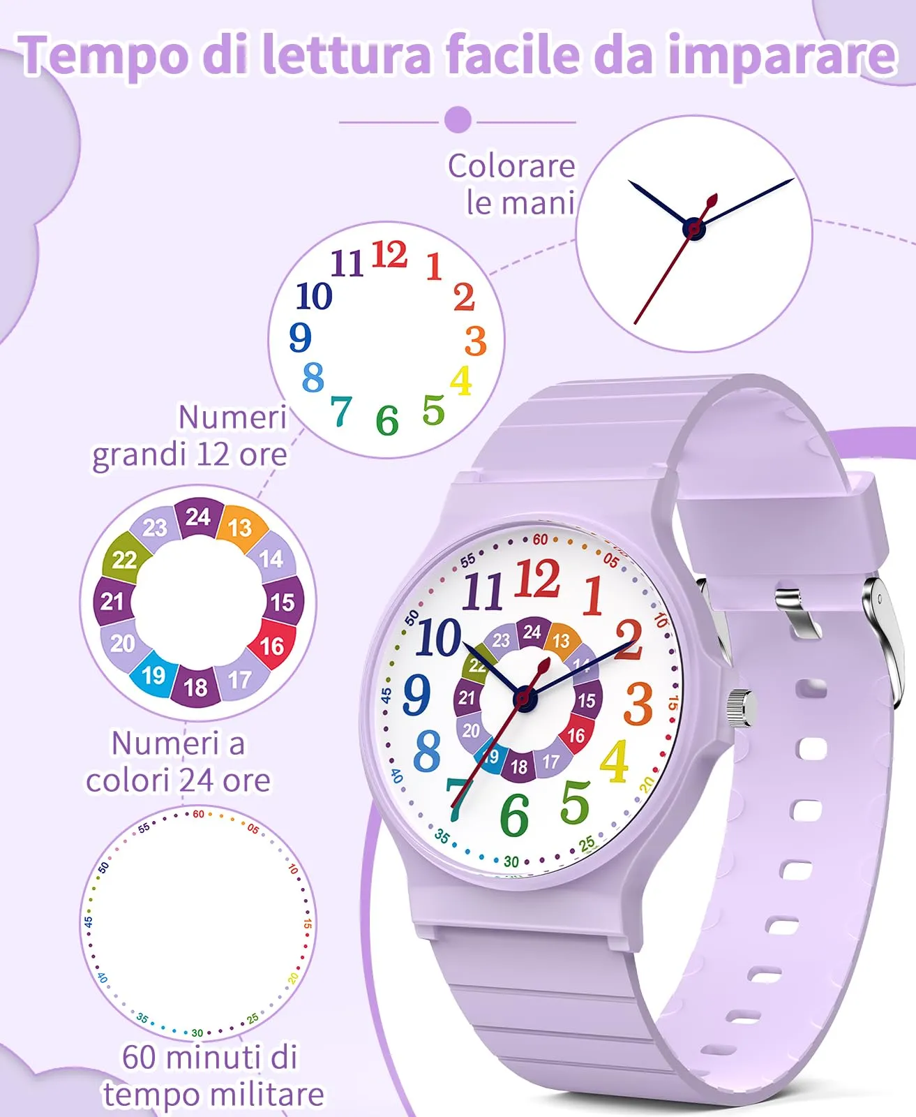 TENOCK Orologio Analogico per Bambini 5-15 Anni, 3ATM, TEN-1010L - immagine 3