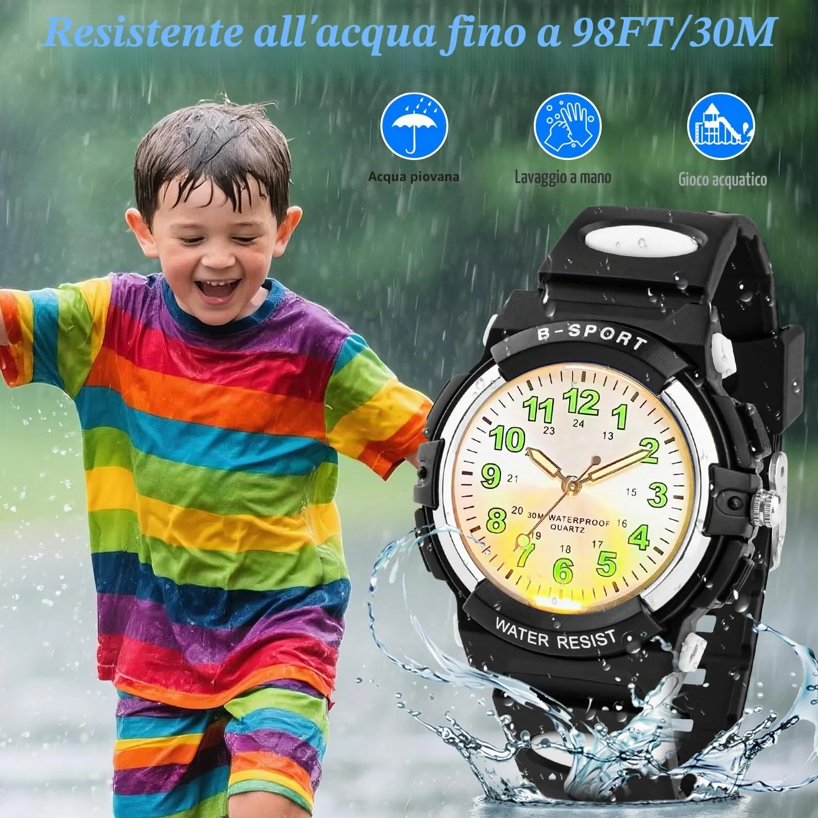 GUUMUXIN Orologio Analogico per Bambini 5-14 Anni, Luci Colorate, Impermeabile 30m, Cinturino TPU - immagine 3