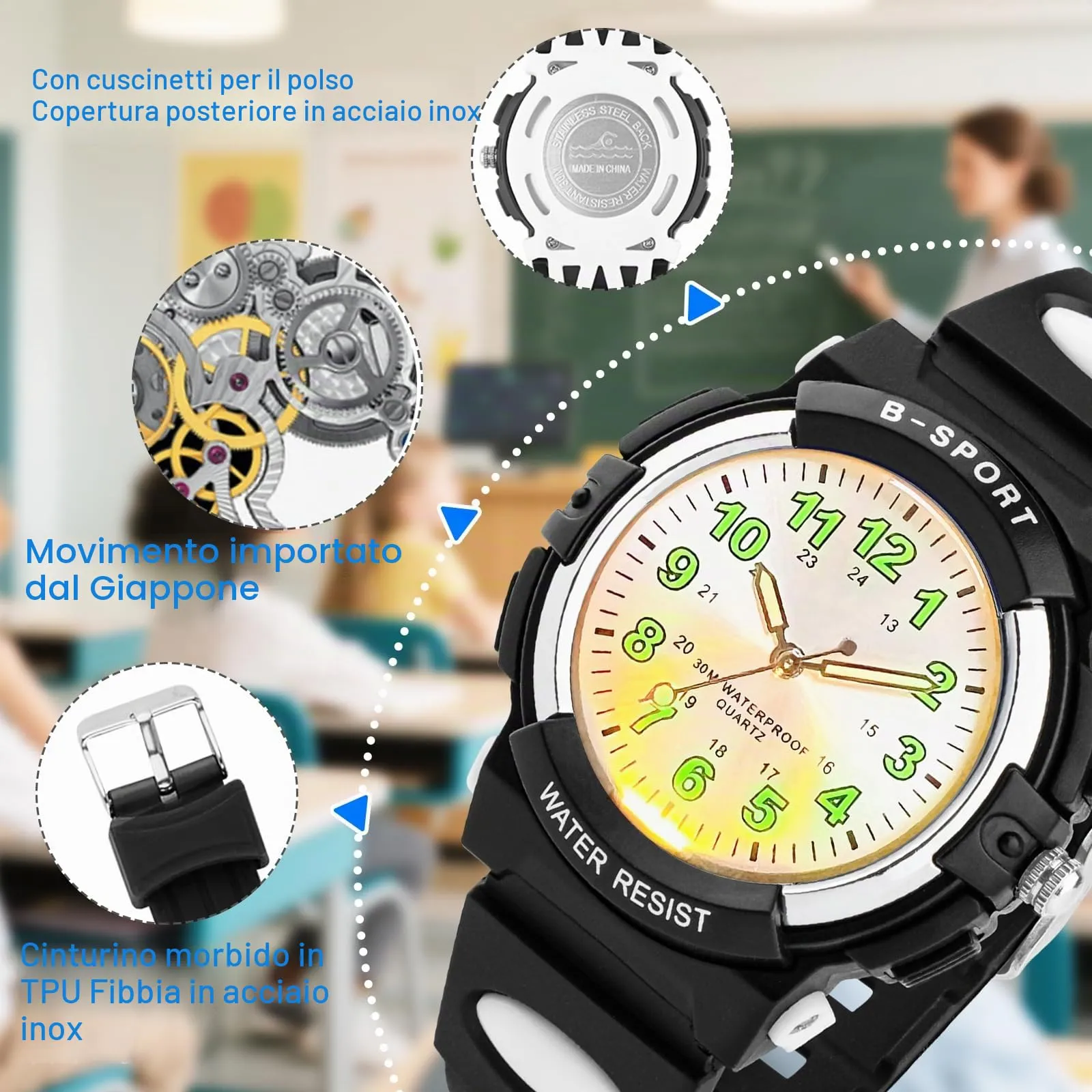 GUUMUXIN Orologio Analogico per Bambini 5-14 Anni, Luci Colorate, Impermeabile 30m, Cinturino TPU - immagine 4