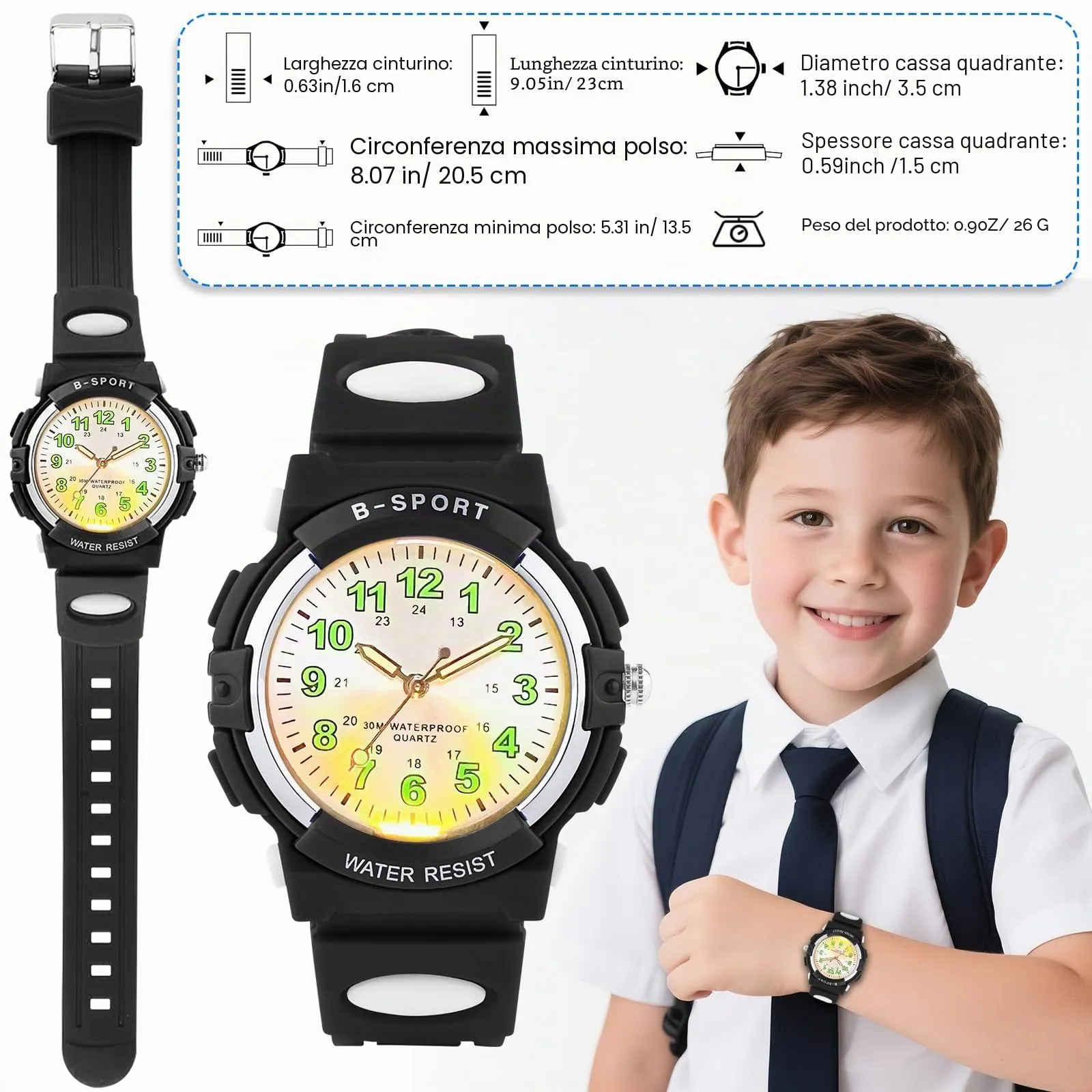 GUUMUXIN Orologio Analogico per Bambini 5-14 Anni, Luci Colorate, Impermeabile 30m, Cinturino TPU - immagine 5