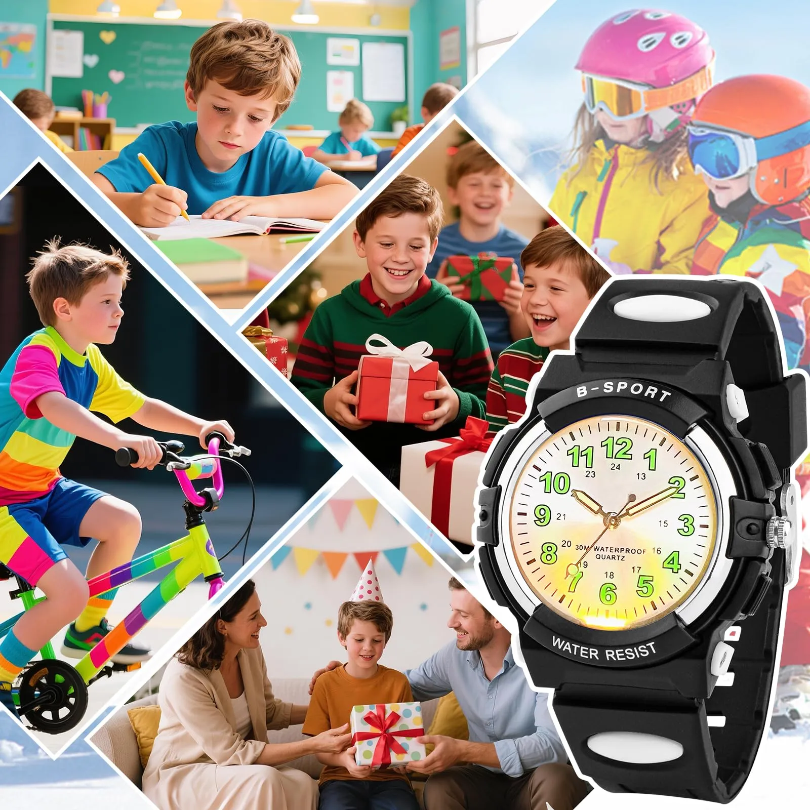 GUUMUXIN Orologio Analogico per Bambini 5-14 Anni, Luci Colorate, Impermeabile 30m, Cinturino TPU - immagine 6