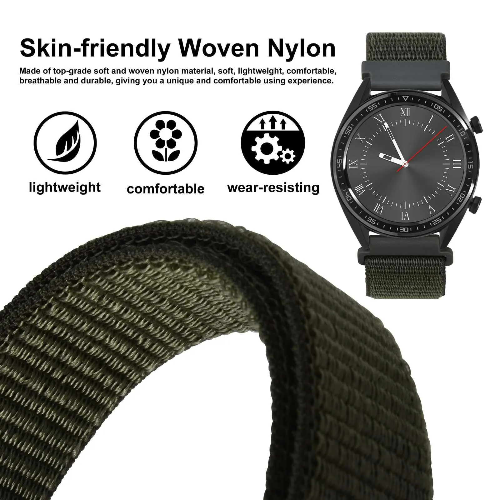 WOCCI Sportivo Cinturino in Nylon 19mm a Sgancio Rapido (Verde Militare) - immagine 2