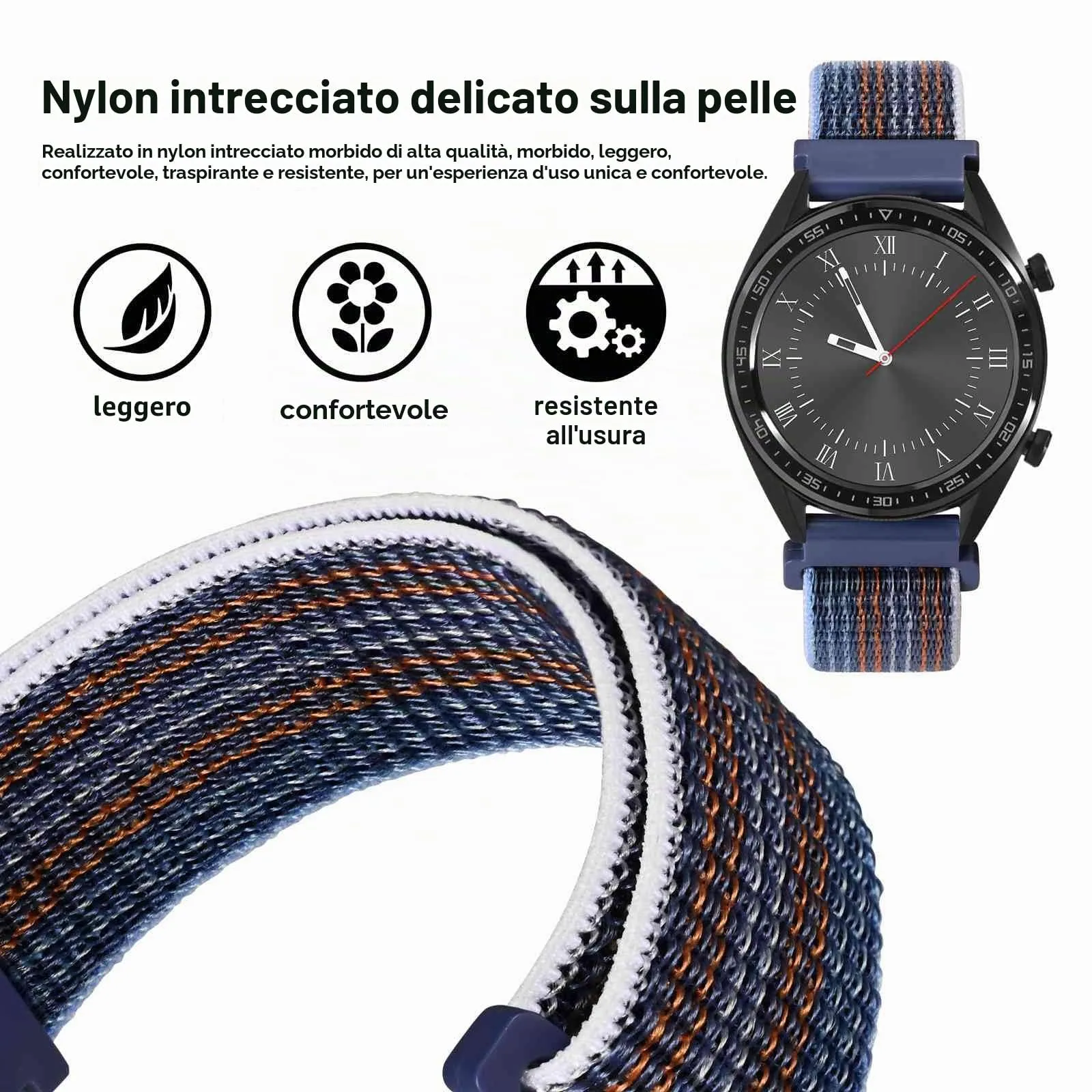 WOCCI Sportivo Cinturino in Nylon 22mm a Sgancio Rapido (Tempesta) - immagine 2