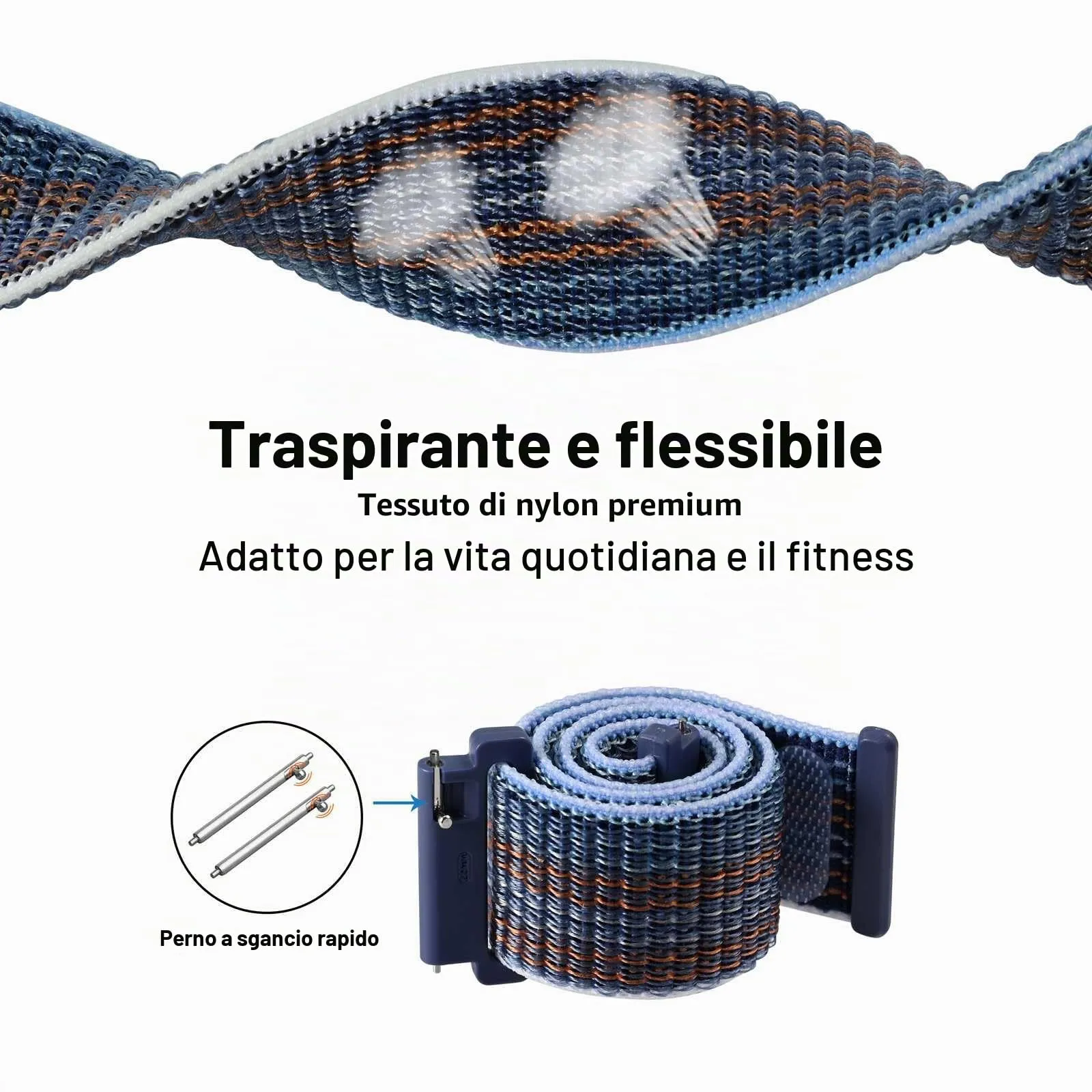 WOCCI Sportivo Cinturino in Nylon 22mm a Sgancio Rapido (Tempesta) - immagine 3