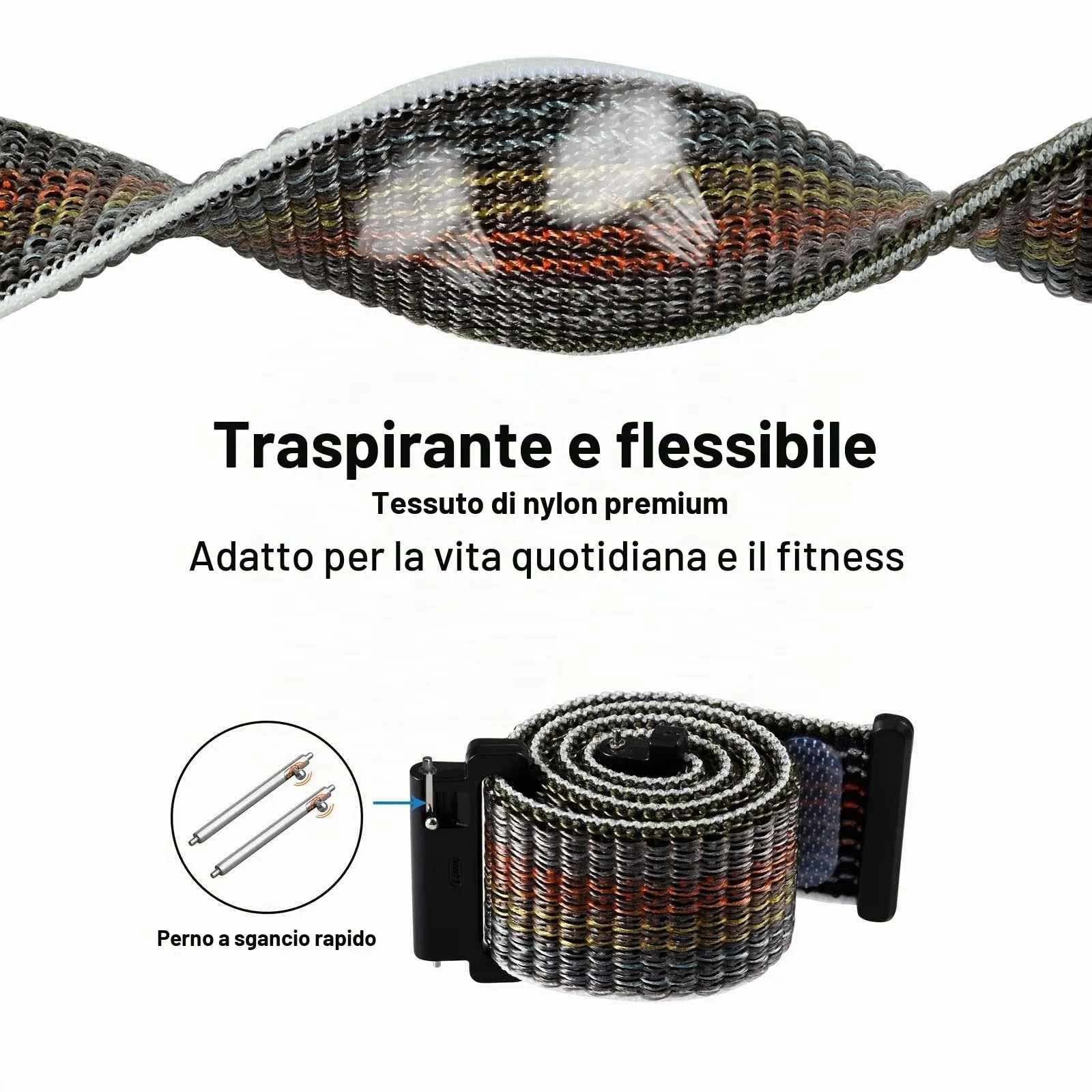 WOCCI Sportivo Cinturino in Nylon 22mm a Sgancio Rapido (Mezzanotte) - immagine 3