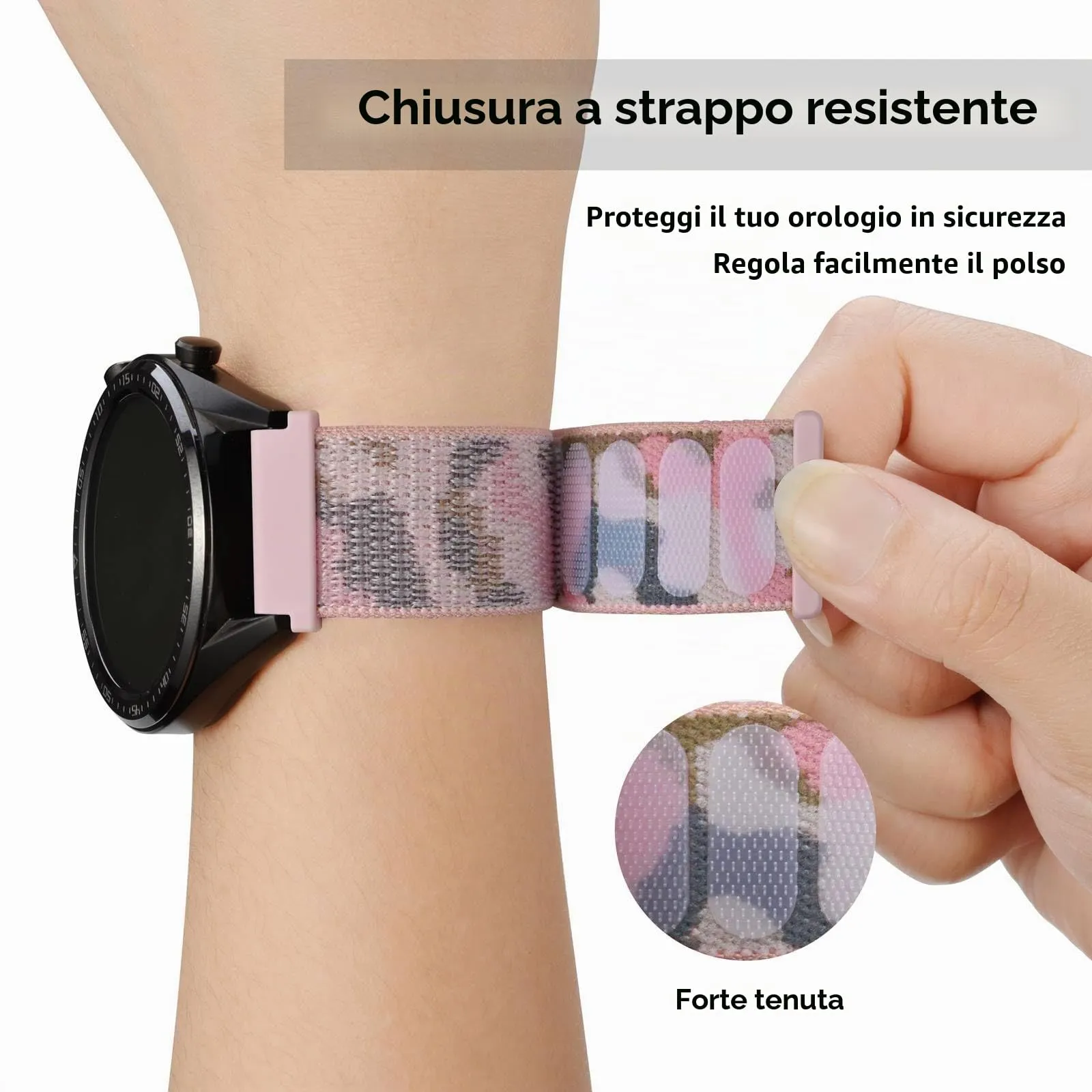 WOCCI Sportivo Cinturino in Nylon 18mm a Sgancio Rapido (Camo Rosa) - immagine 4