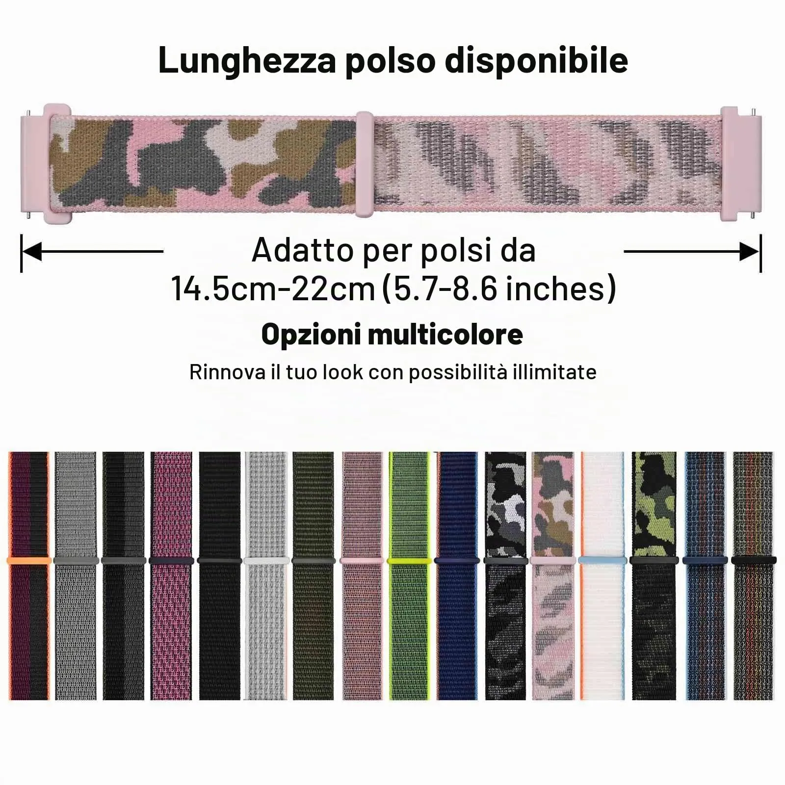 WOCCI Sportivo Cinturino in Nylon 18mm a Sgancio Rapido (Camo Rosa) - immagine 6