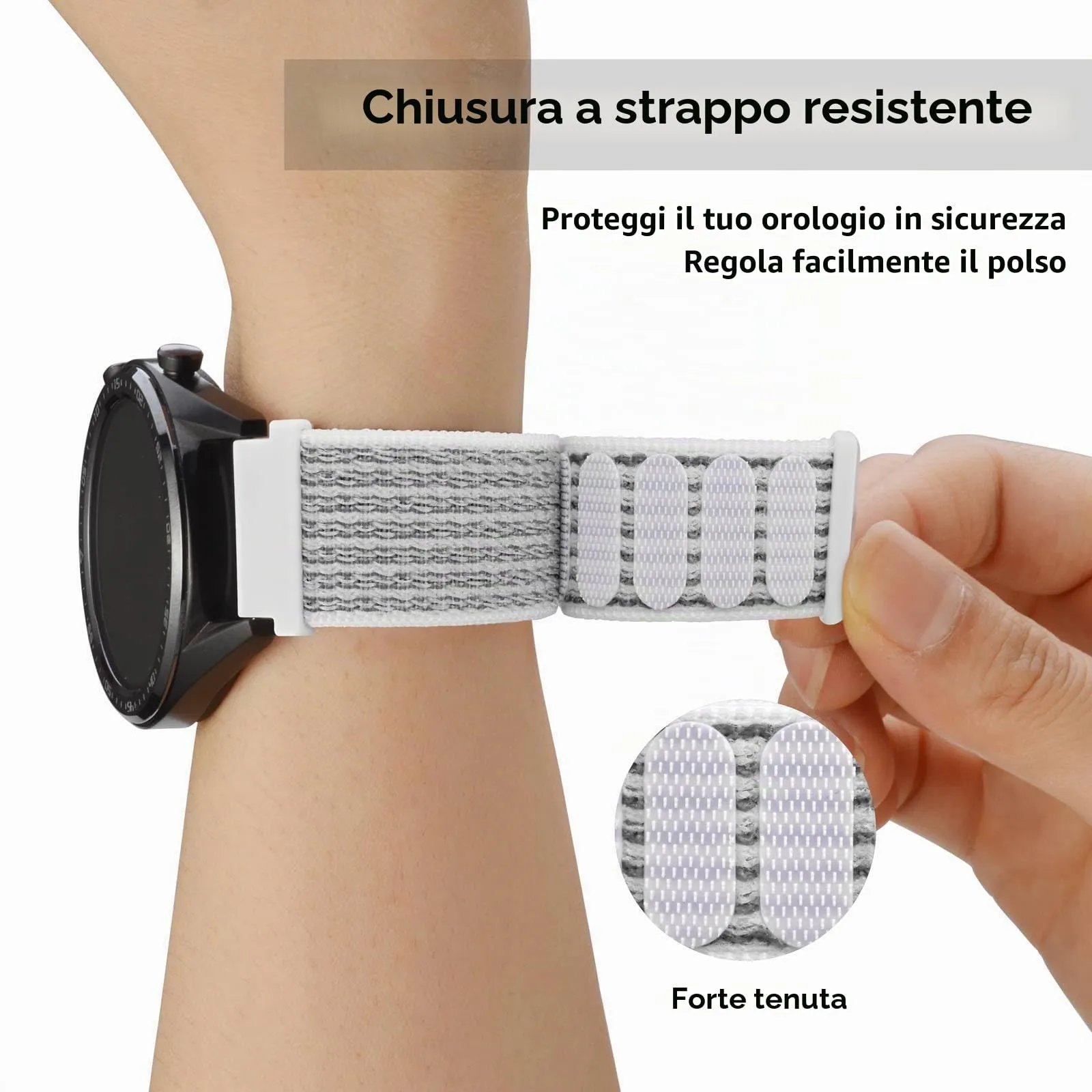 WOCCI Sportivo Cinturino in Nylon 18mm a Sgancio Rapido (Bianco/Grigio) - immagine 4