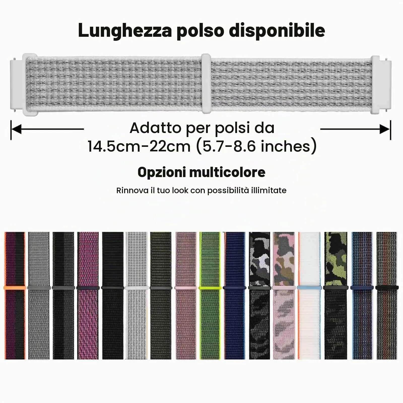 WOCCI Sportivo Cinturino in Nylon 22mm a Sgancio Rapido (Bianco/Grigio) - immagine 6