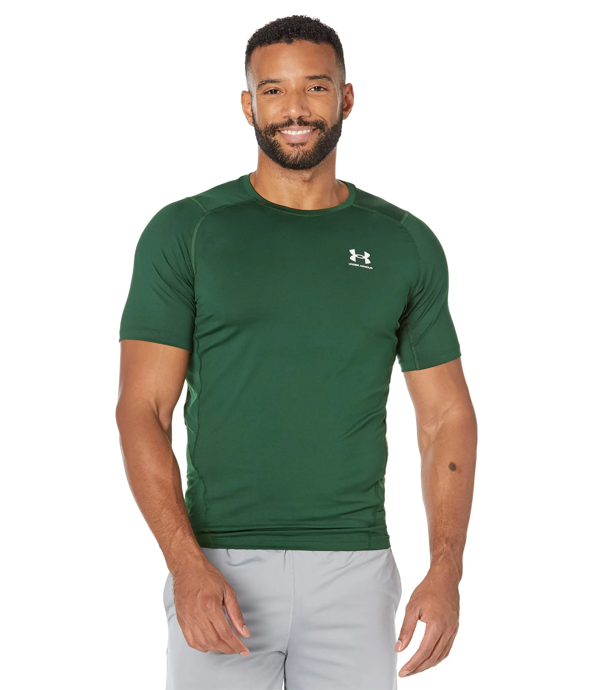 Under Armour HeatGear Compression Short Sleeve T-Shirt for Men - Forest Green/White - XXL - immagine 1