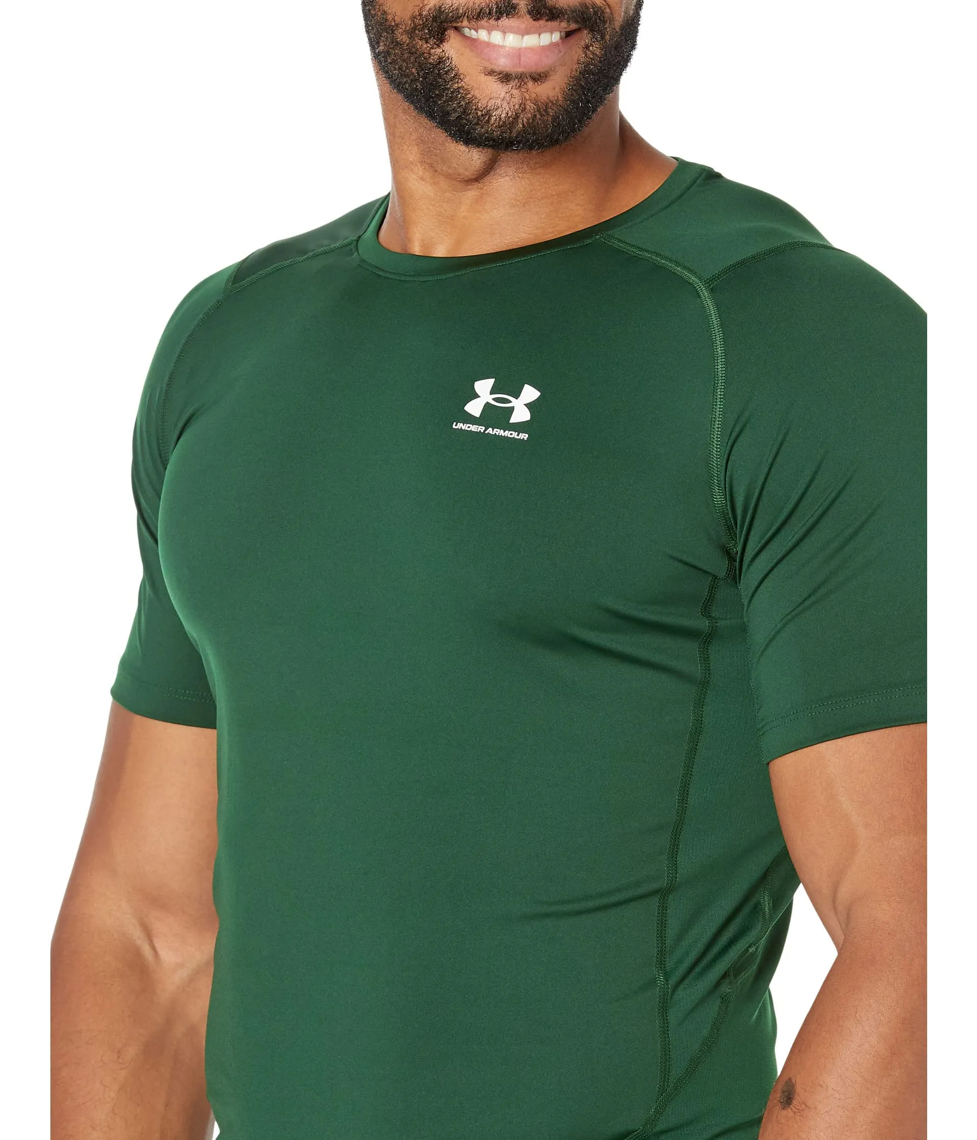 Under Armour HeatGear Compression Short Sleeve T-Shirt for Men - Forest Green/White - Medium Tall - immagine 3