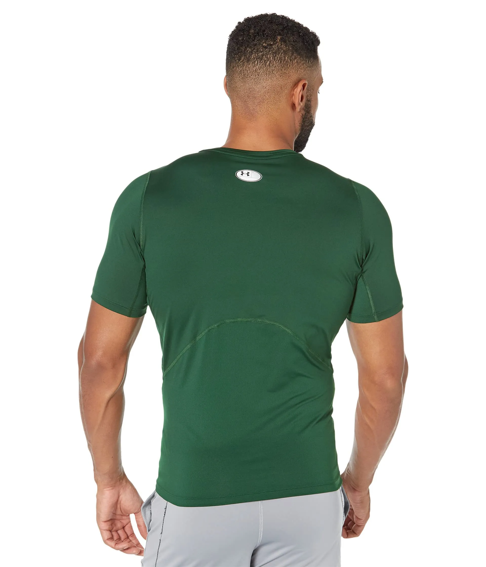 Under Armour Men's HeatGear Compression Short-Sleeve T-Shirt, Forest Green/White, Large - immagine 2