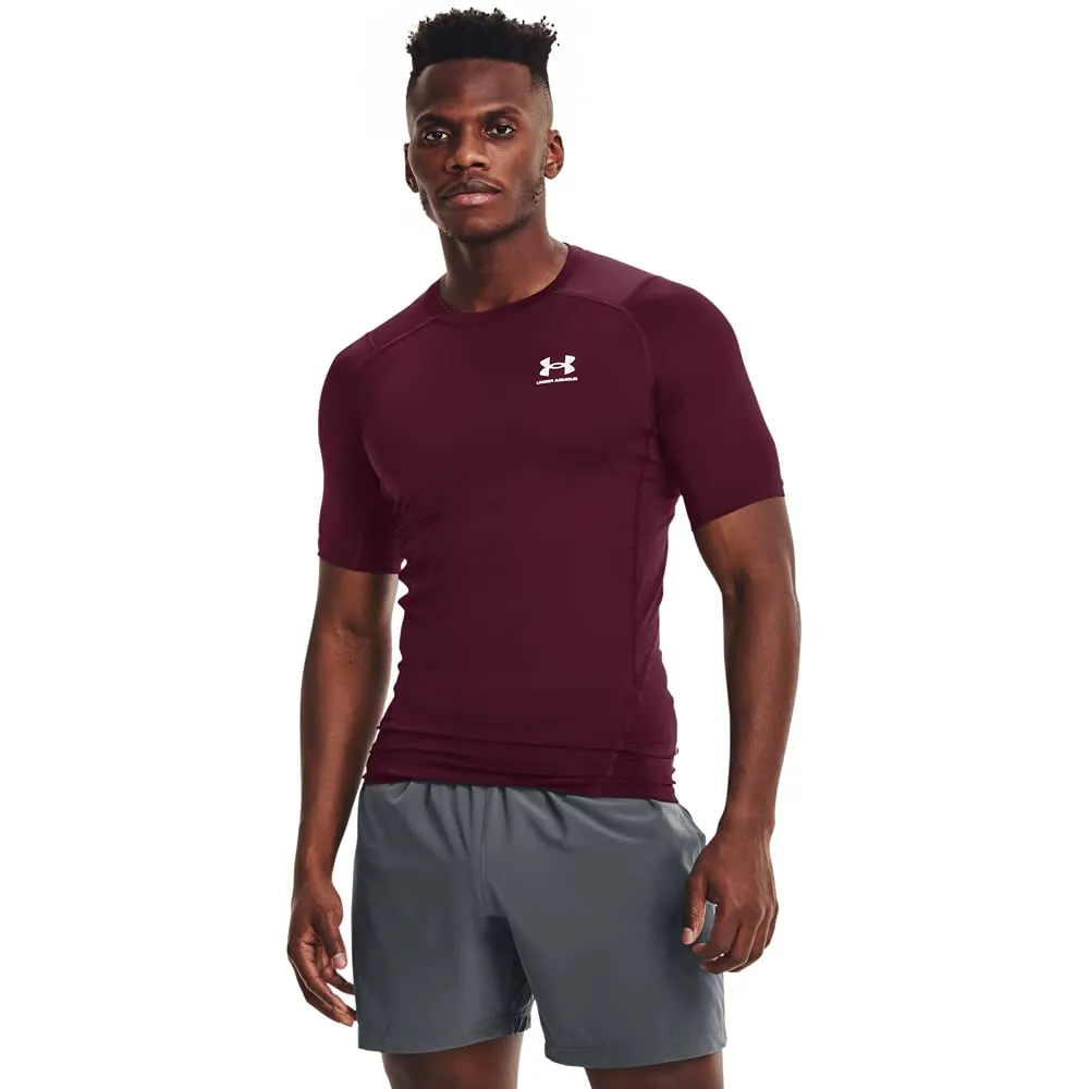 Under Armour HeatGear Compression Short Sleeve T-Shirt for Men - Brown/White - XXL - immagine 1