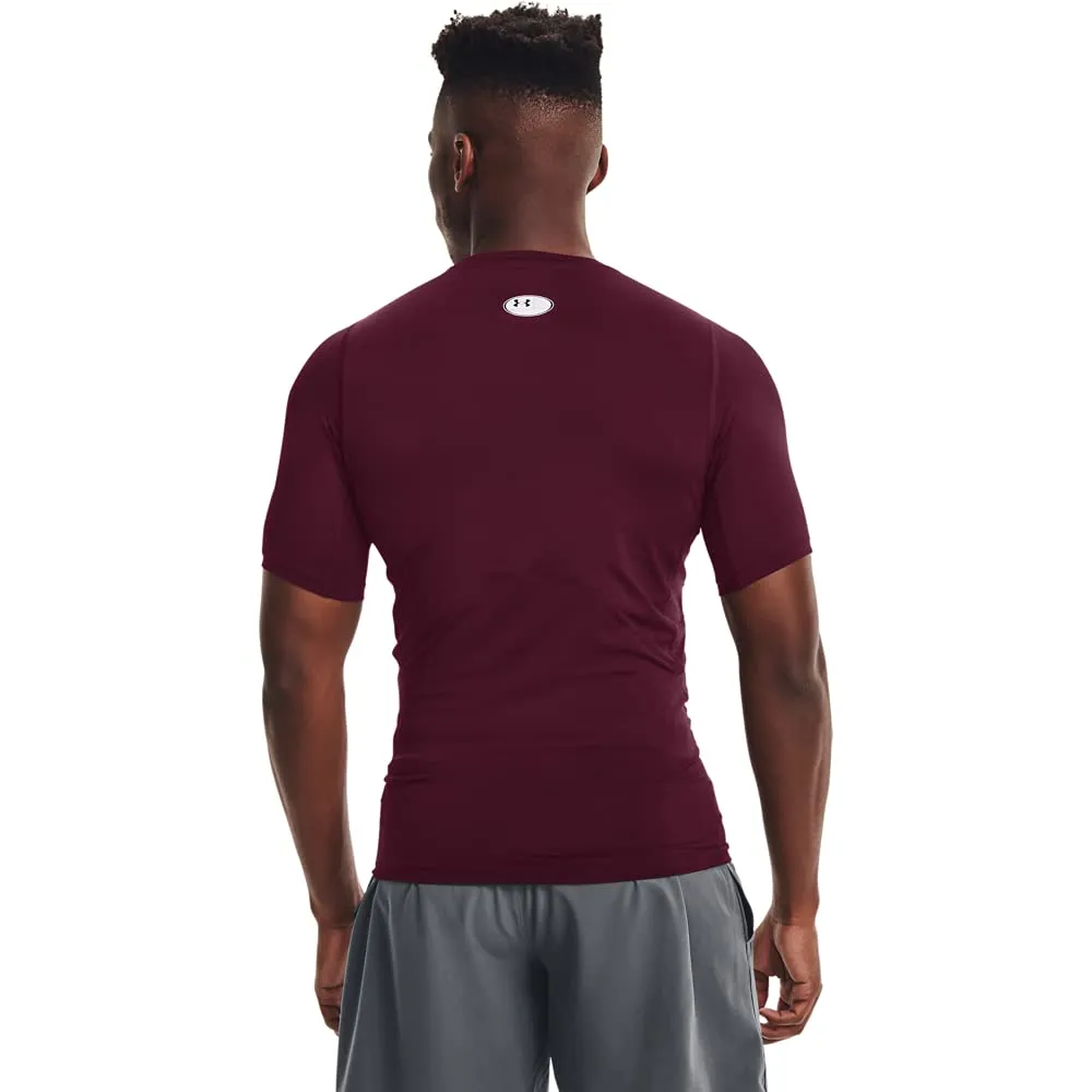 Under Armour HeatGear Compression Short Sleeve T-Shirt for Men - Brown/White - XXL - immagine 2