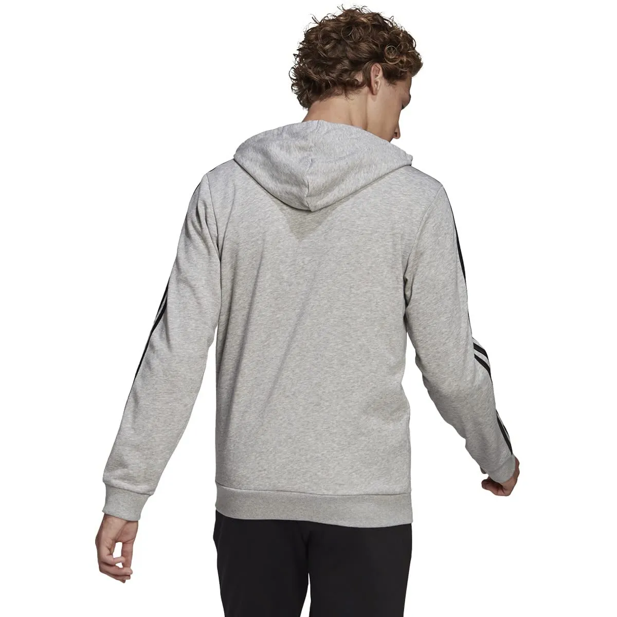 adidas Men's Standard Essentials French Terry 3-Stripes Full-Zip Hoodie, Medium Grey Heather/Black, XX-Large - immagine 2