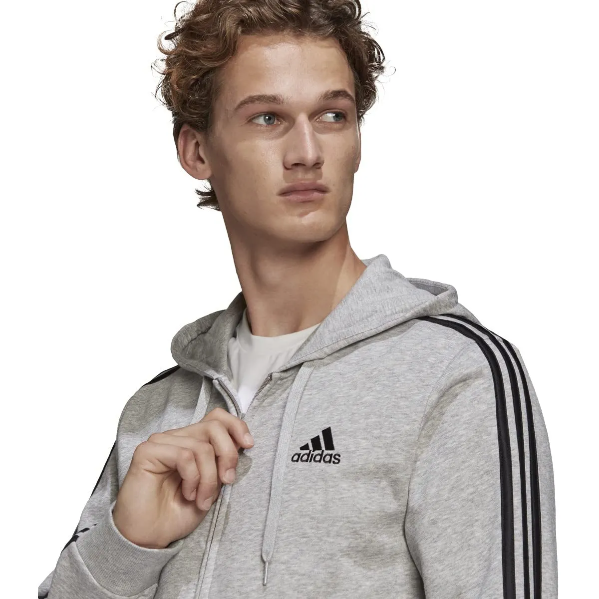adidas Men's Standard Essentials French Terry 3-Stripes Full-Zip Hoodie, Medium Grey Heather/Black, XX-Large - immagine 3