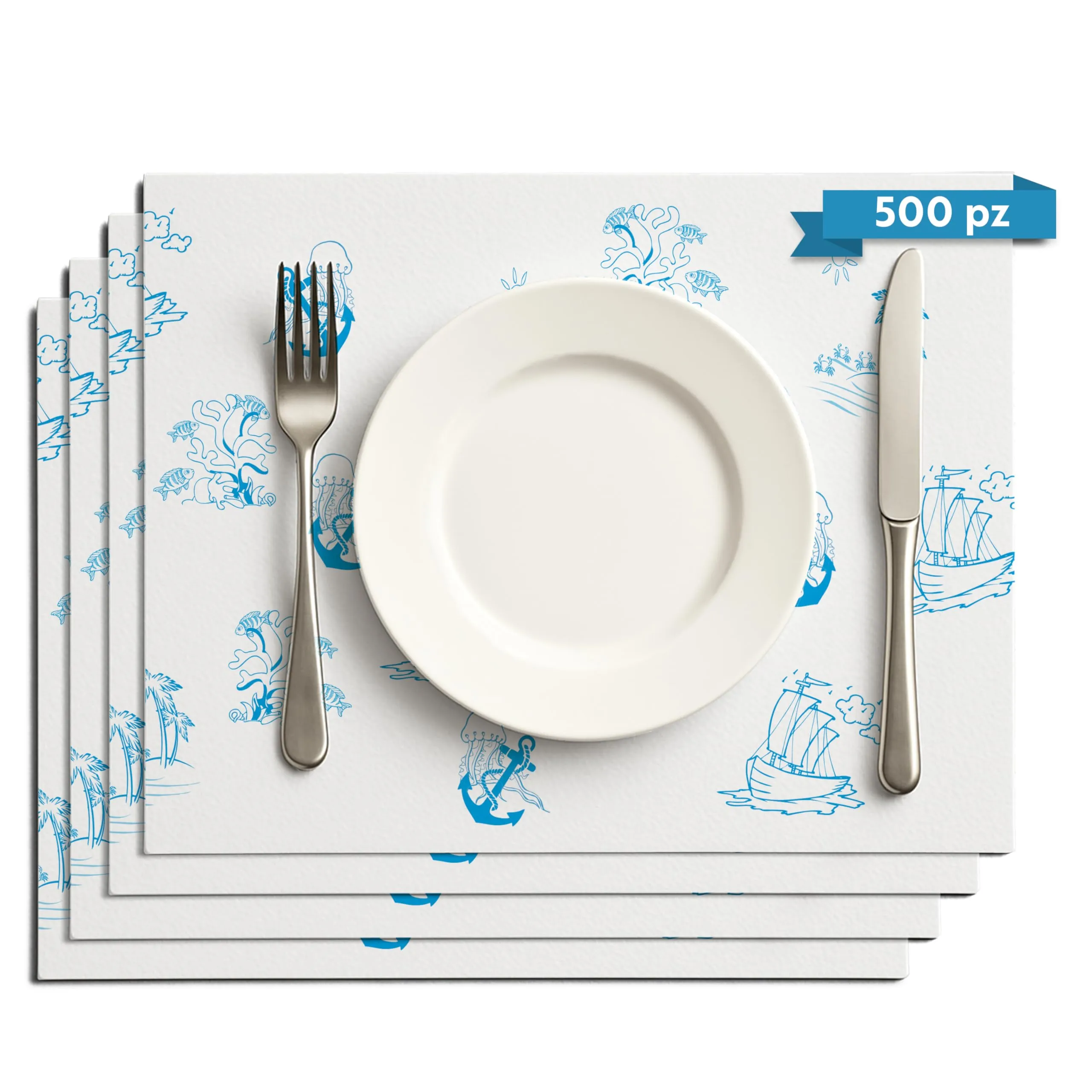 GIORDANO Cart Tovagliette in Carta Kraft Bianca Goffrata Stile Oasi Marina, 500 pezzi - immagine 1