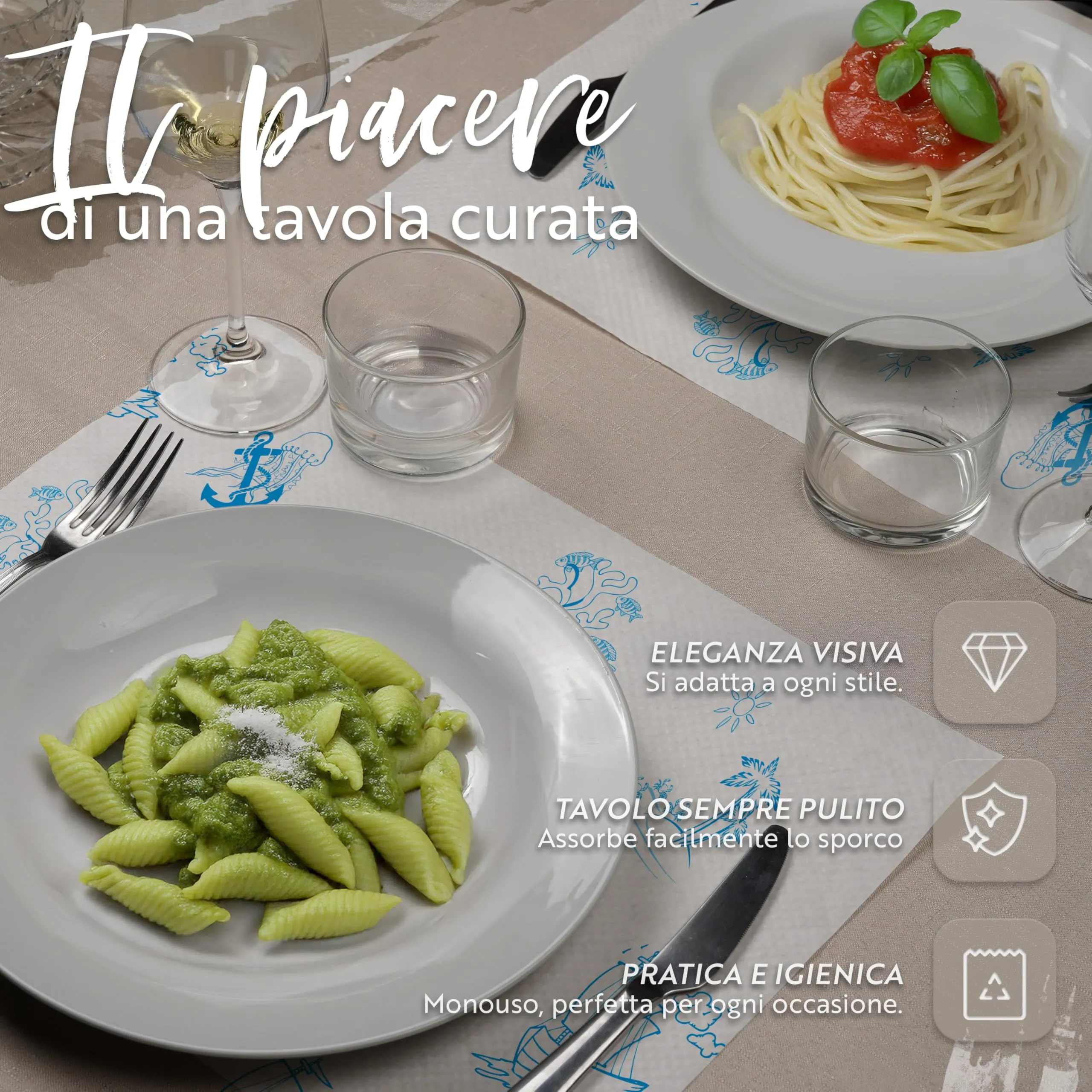 GIORDANO Cart Tovagliette in Carta Kraft Bianca Goffrata Stile Oasi Marina, 500 pezzi - immagine 5